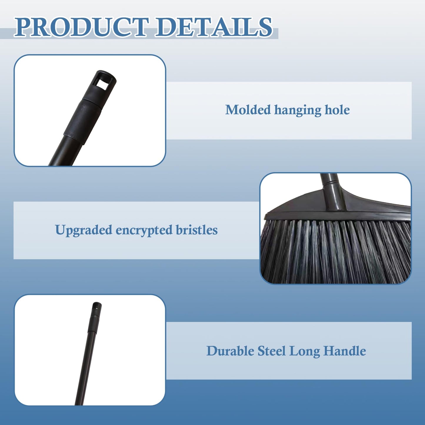 Primero Basics Black Broom for Floor Cleaning, 35" Heavy Duty Iron Handle Angled Broom with Stiff Bristles, Manual Sweeper for Kitchen, Apartment, RV, Small Spaces, Indoor Outdoor Use, 2 Pack