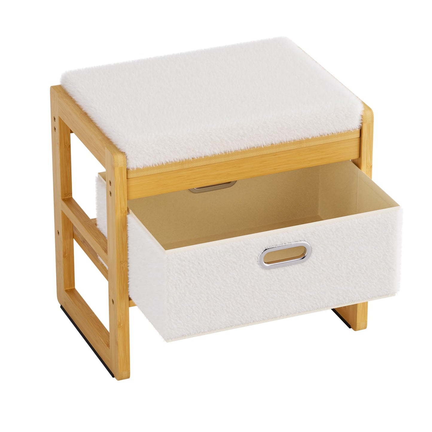 Atoping Storage Ottoman, Bamboo Footstool with Drawer, 3-in-1 Soft Ottoman with Storage, Multifunctional Footrest, Seat & Organizer for Living Room, Bedroom, Entryway Gift Set for Family