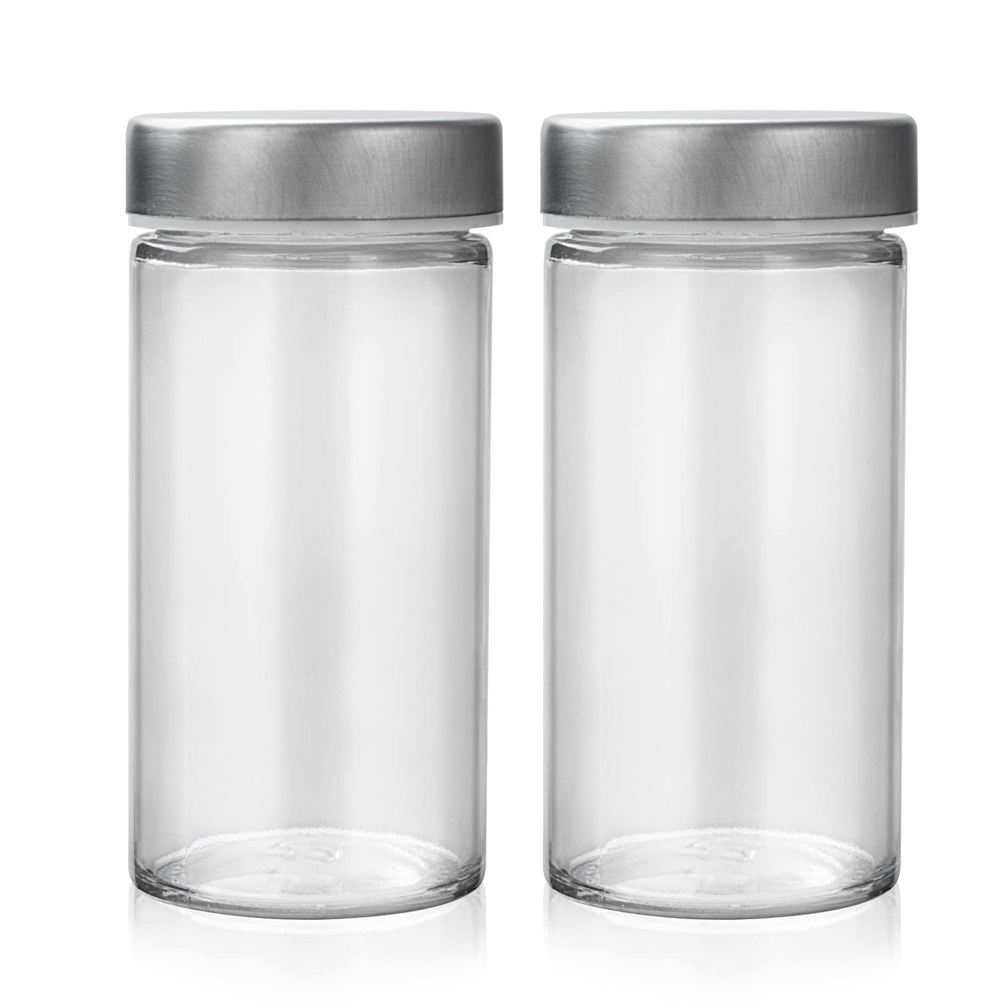 2 Pcs Glass Spice Jars/Bottles - 3oz Empty Round Spice Containers with Airtight Metal Caps with Shaker Lids (2, clear)