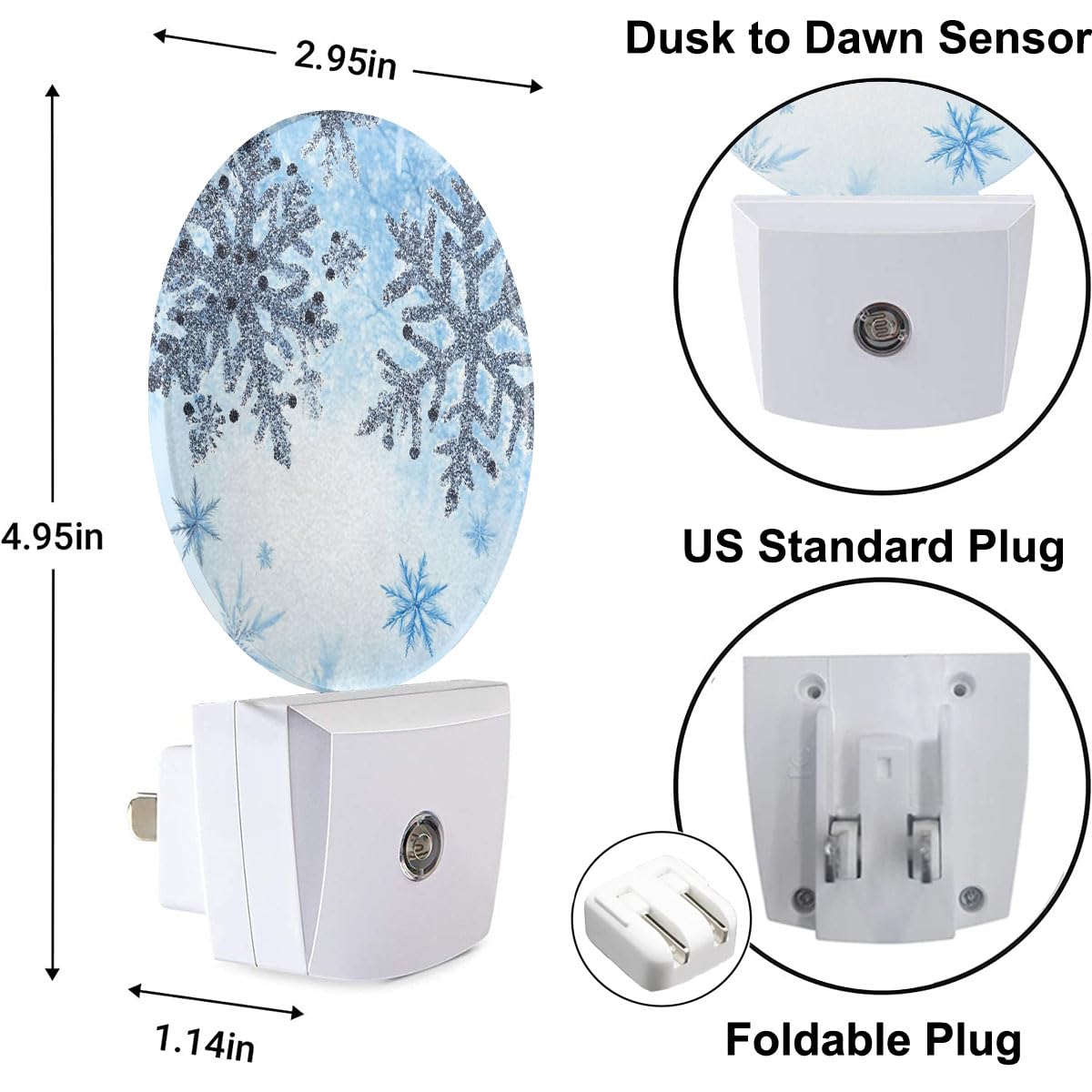 Olikked Plug-in Winter Frost Scene Night Light Sparkling Winter Crystals Snowflakes Nightlight with Dusk to Dawn Sensor, Auto On/Off 0.5W Energy-Saving LED Lighting for Sleep Friendly