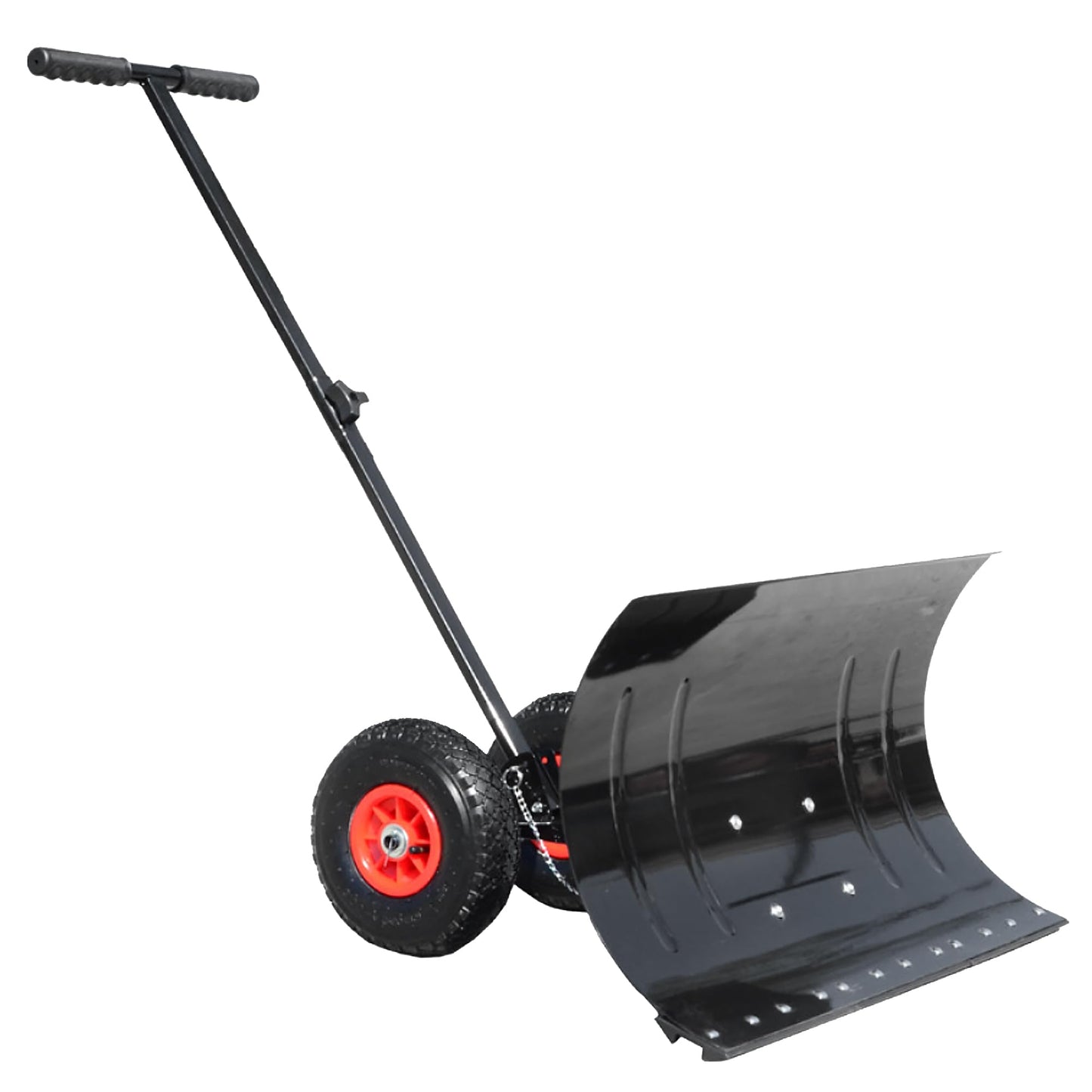 Single Rod Snow Shovel for Driveway - Lightweight Metal Snow Pusher with Wheels, 29" Adjustable Blade for One-Handed Snow Removal