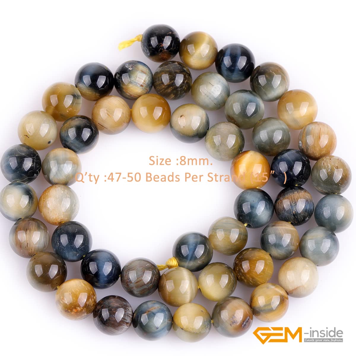 GEM-Inside Natural 8mm Dream Lace Gold Blue Tiger Eye Gemstone Loose Beads AAA Grade Crystal Energy Stone Power Beads for Jewelry Making 15"