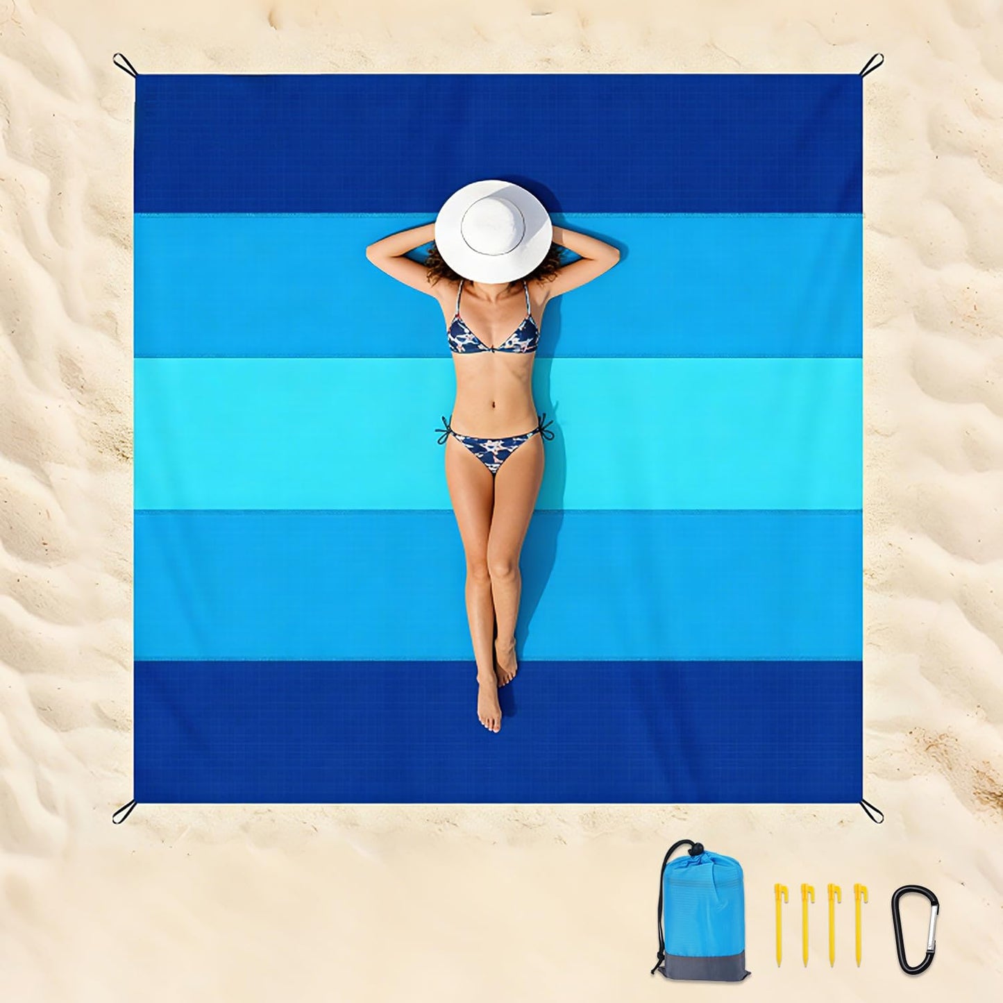 PLACHIDAY Beach Blanket Sandproof - Extra Large Beach Mat Waterproof Sand Free Mat, Quick Drying Durable Camping Blanket for Outdoor Picnic, Travel, Camping, Hiking - 79''x83'' with Stakes & Hook