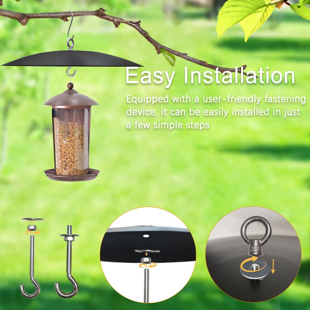 Bird Feeder Baffle, Guard for Bird Houses,13 inch Metal Hanging Baffle Weather Guard Cover for Outside Black