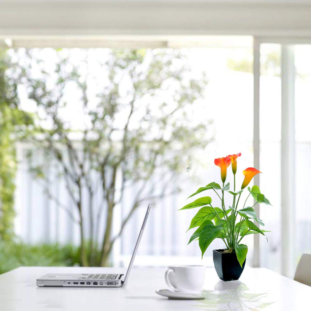 Beebel Artificial Flower Plants Calla Lily Faux Small Potted Plant with Black Pot Fake Bonsai Flower for Home, Office, Indoor and Outdoor Occasions Decor (Orange Fake Flower)