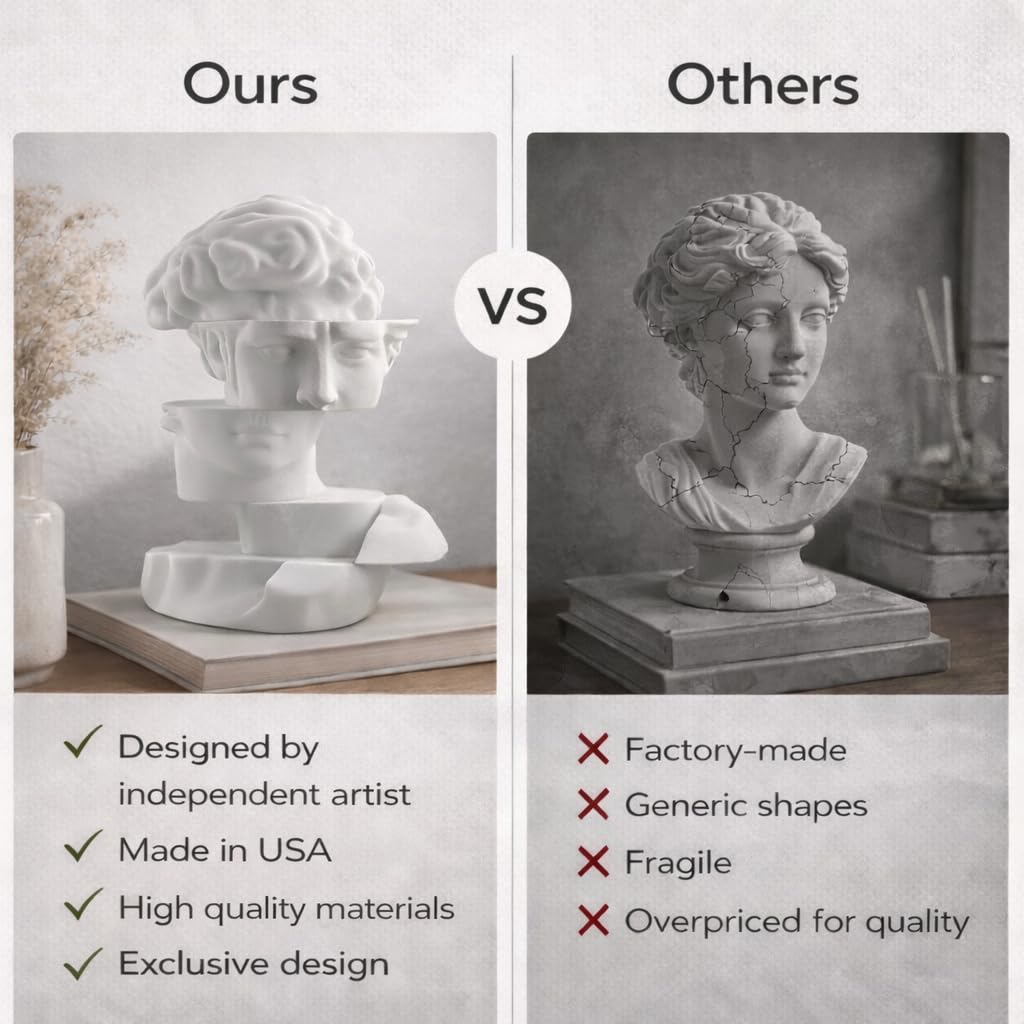 Delta Loom Bookshelf Decor Statue - Abstract Fragmented Bust Sculpture Aesthetic, Modern Greek David Head Art for Living Room, Office, Coffee Table, Desk & Shelf Home Decoration