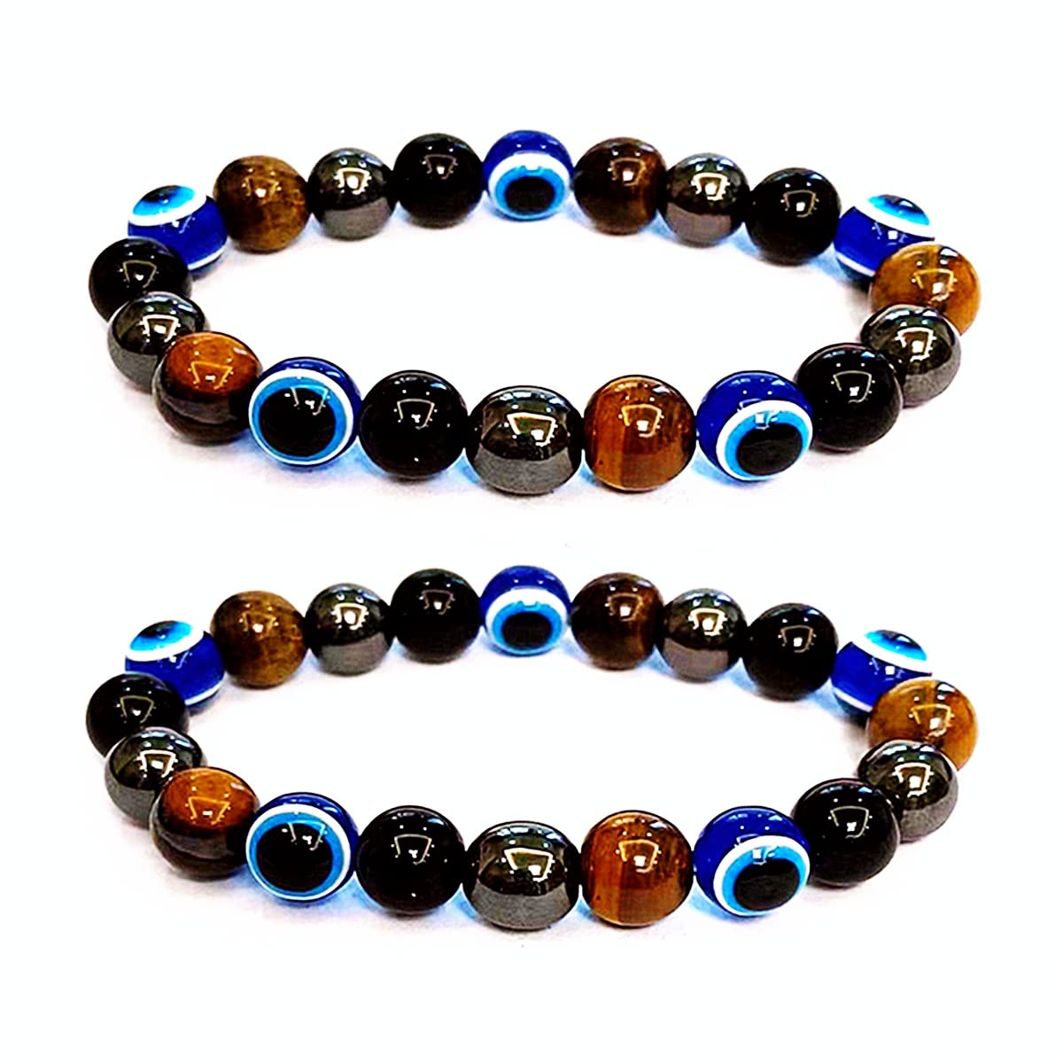 WEFRIN Triple Protection Bracelet for Bring Luck and Prosperity Hematite Black Obsidian Tiger Eye Stone Bracelets for Men Women, Beaded Buddha Healing Rope Uni Bracelet (2pcs) (D)