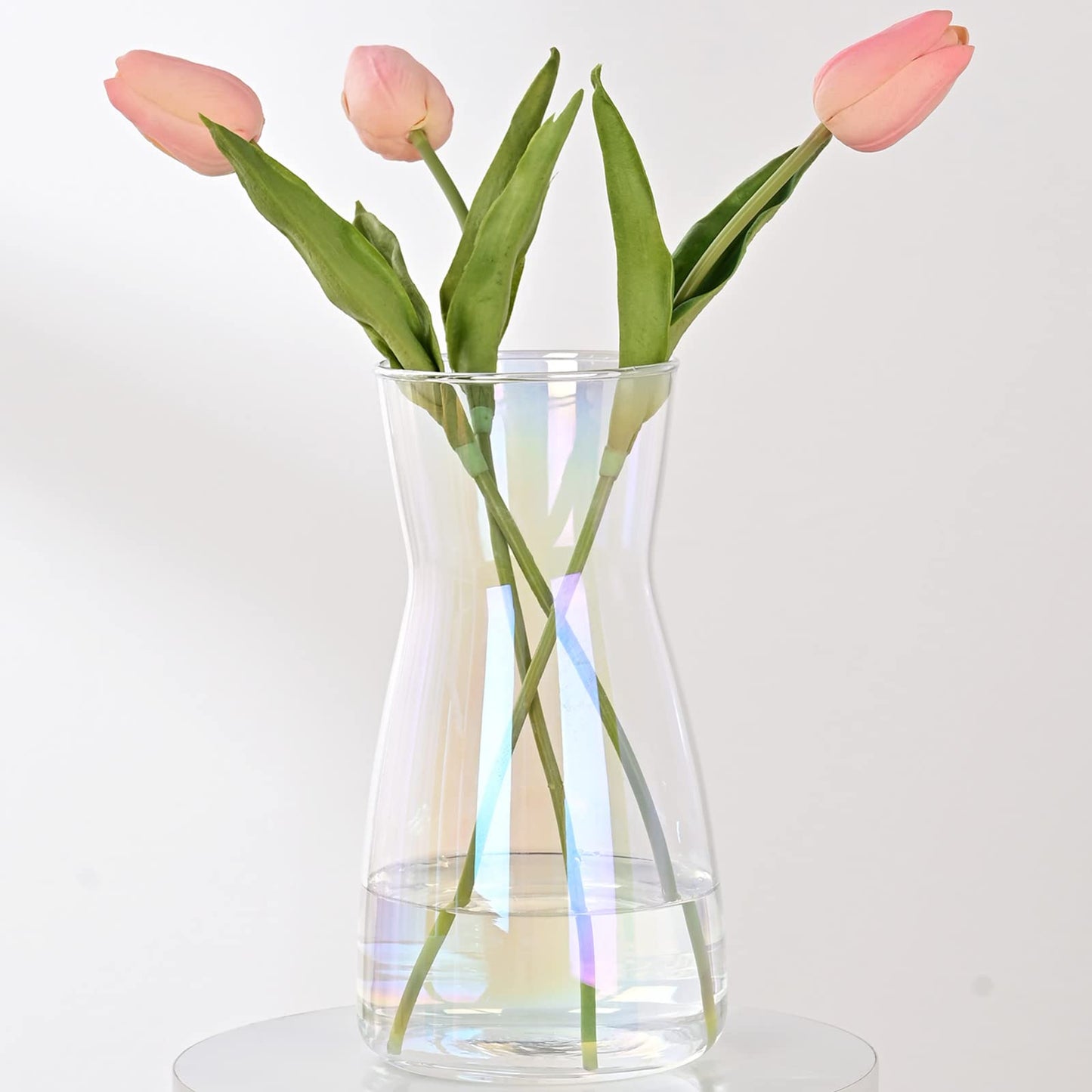 8 inch Iridescent Glass Flower Vases for Centerpiece Table Home Indoor Desk Decor,Ins Modern Boho Style Vase for Wedding Housewarming Gift