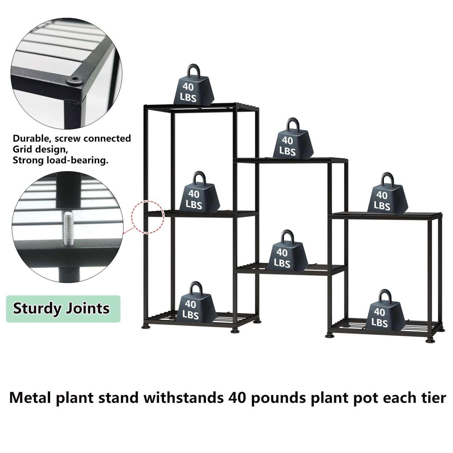 YUJCHMTZN Metal Plant Stand Indoor Metal Plant Stands Outdoor Tiered Plant Shelf for Multiple Plants, 3 Tiers 7 Potted Ladder Plant Holder Table Plant Pot Stand for Window Garden Balcony Living Room