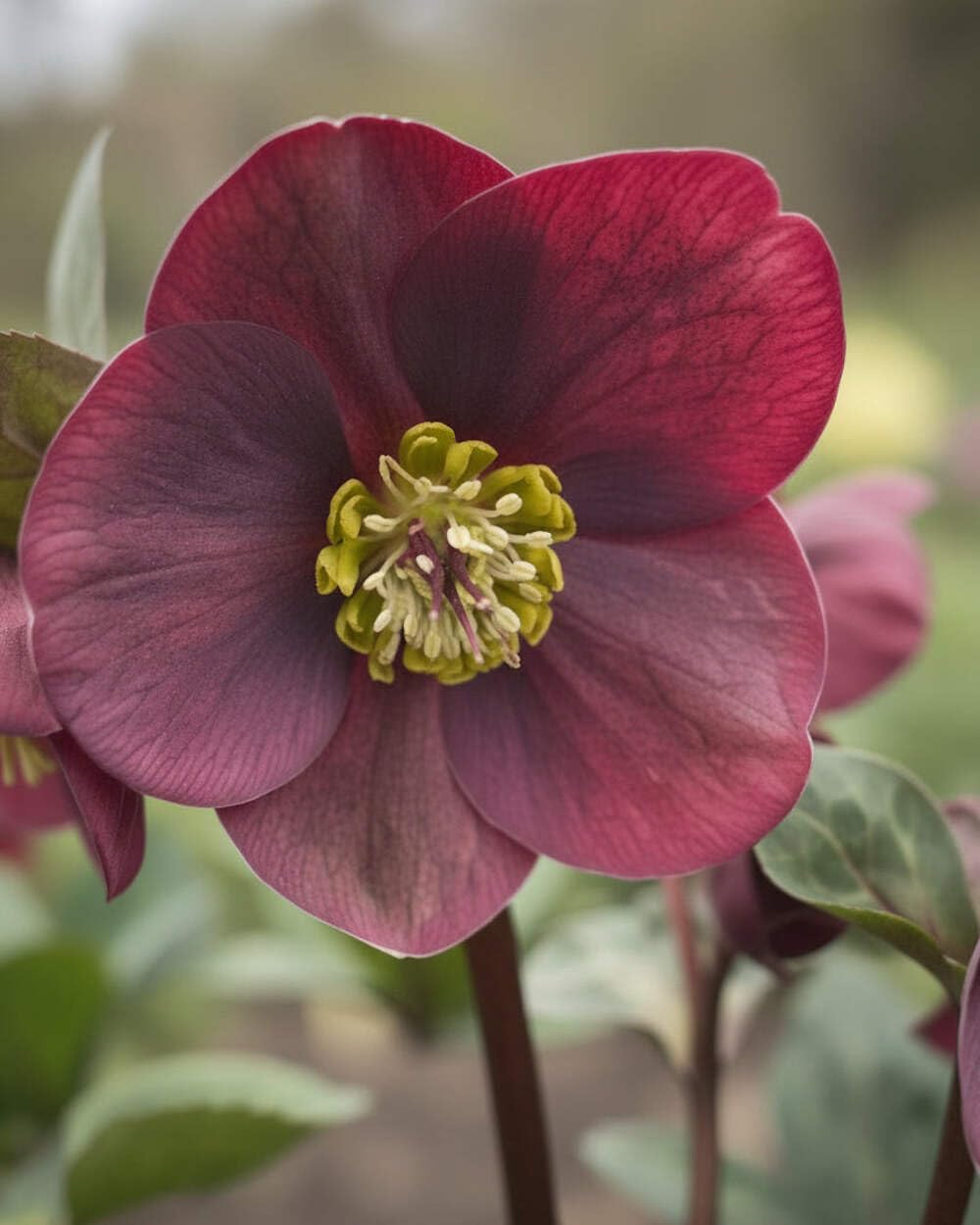 Perennial Farm Marketplace Helleborus Frostkiss® Vibey Velvet™ (Lenten Rose) Live Perennial, Size-#1 Container, Deep Red Winter to Early Spring Flowers with Marbled Evergreen Foliage, Deer Resistant