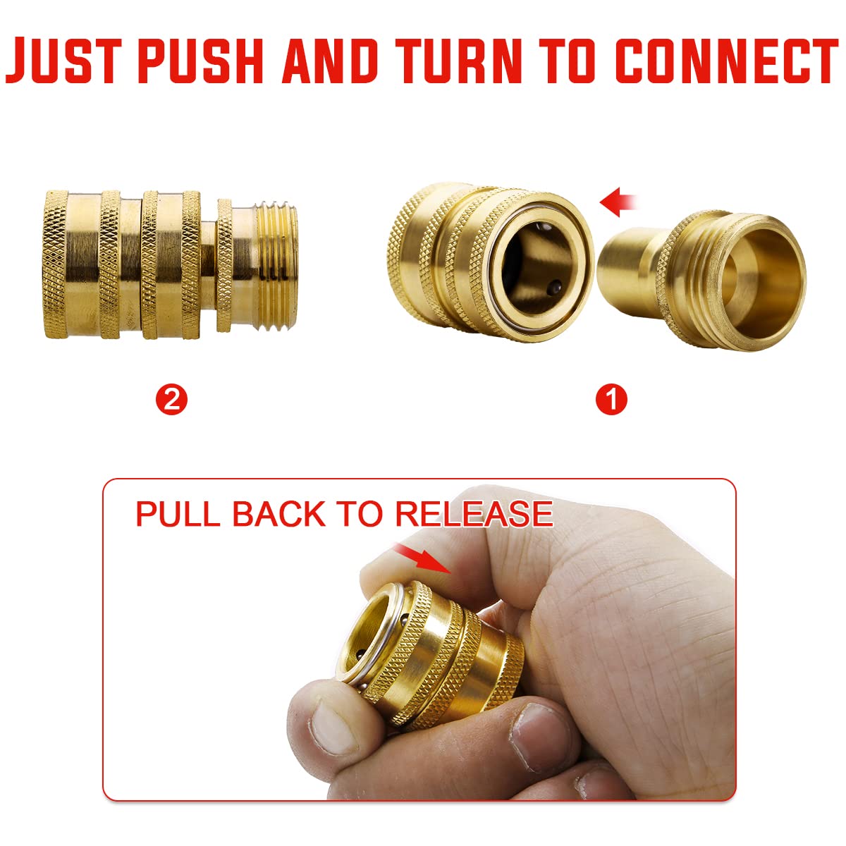 YAMATIC Garden Hose Quick Connect Water Hose Fittings - 3/4" Thread - High Grade Brass Durability and Leak Free Upgrade(4 PACK)
