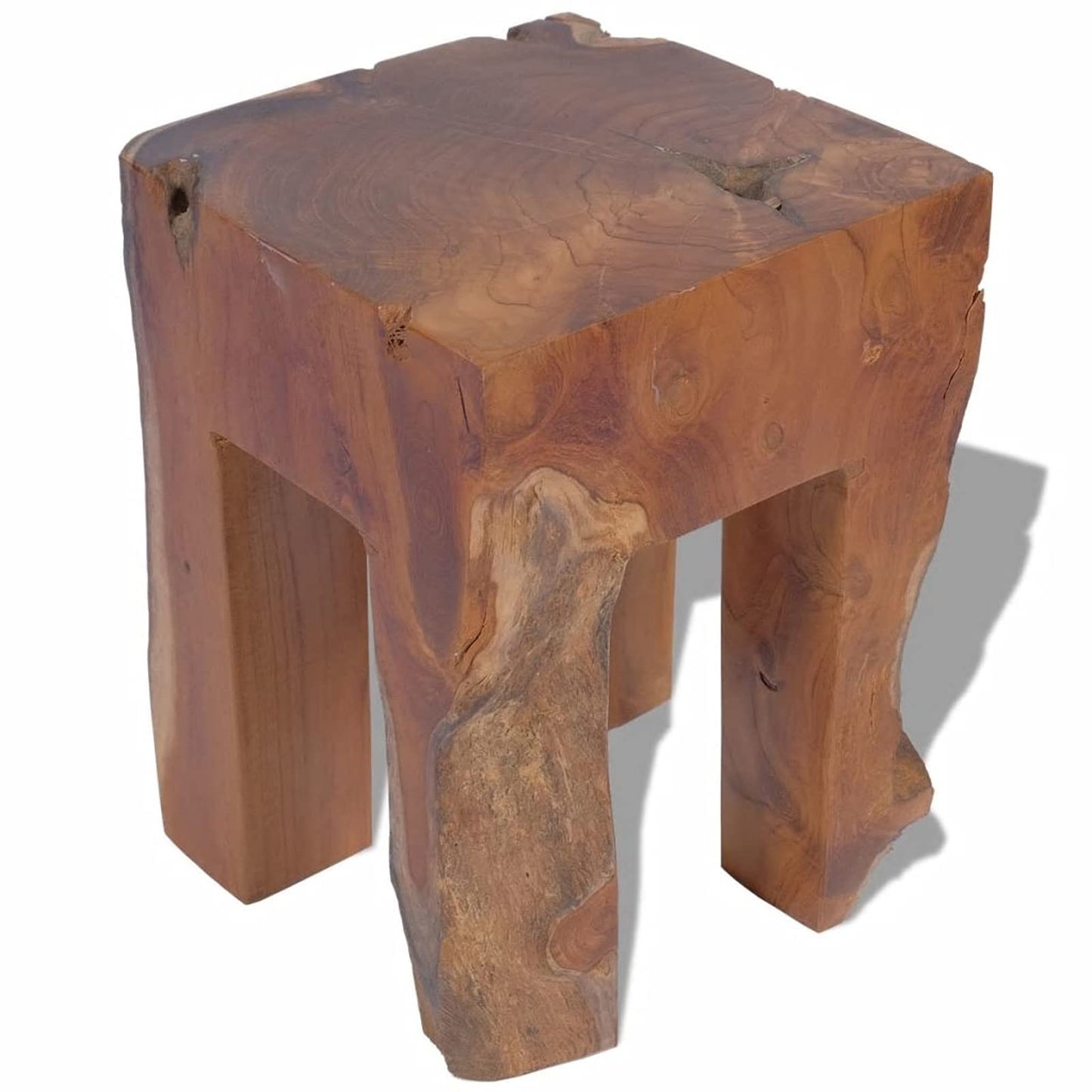 Gecheer Solid Teak Wood Stool, Handmade Rustic Style Footrest Side Table with Stable Legs, 11.8x11.8x15.7 Inches, for Living Room Bedroom