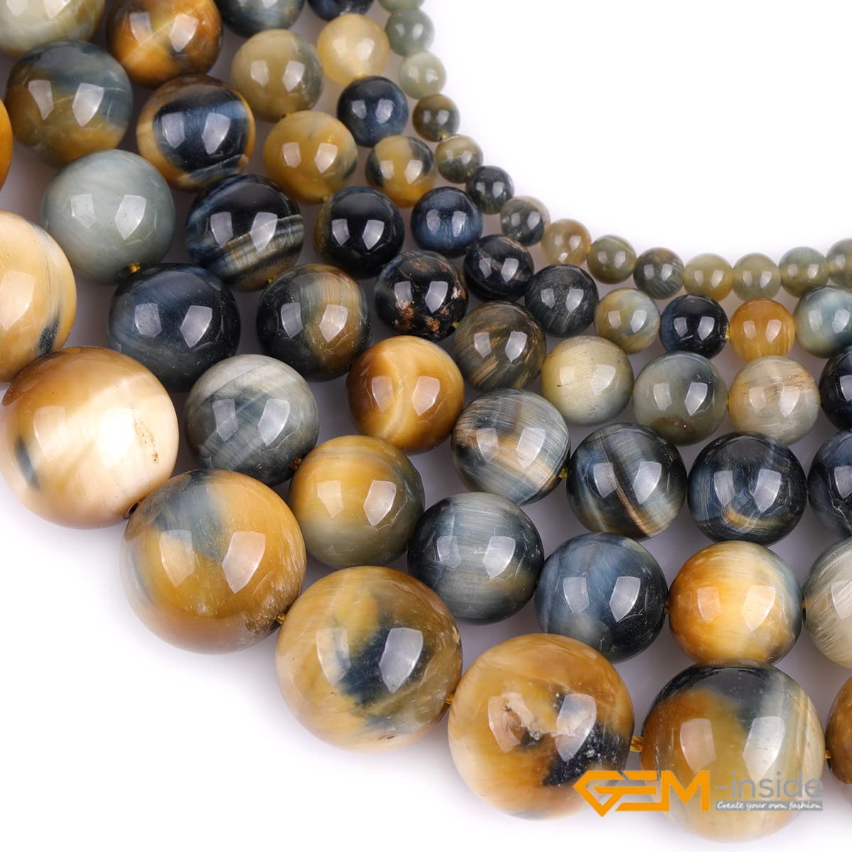 GEM-Inside Natural 8mm Dream Lace Gold Blue Tiger Eye Gemstone Loose Beads AAA Grade Crystal Energy Stone Power Beads for Jewelry Making 15"
