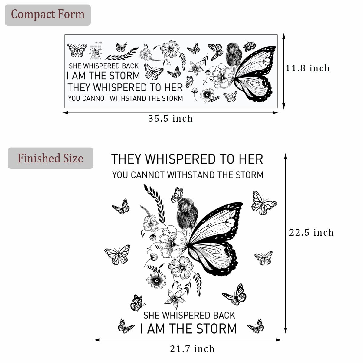 Inspirational Wall Art Positive Quotes Wall Decor Motivational Wall Decals Saying Quotes Wall Stickers Peel and Sticker Wall Decoration Flower Vine Butterfly Wall Sticker for Bedroom Living Room Home Office.