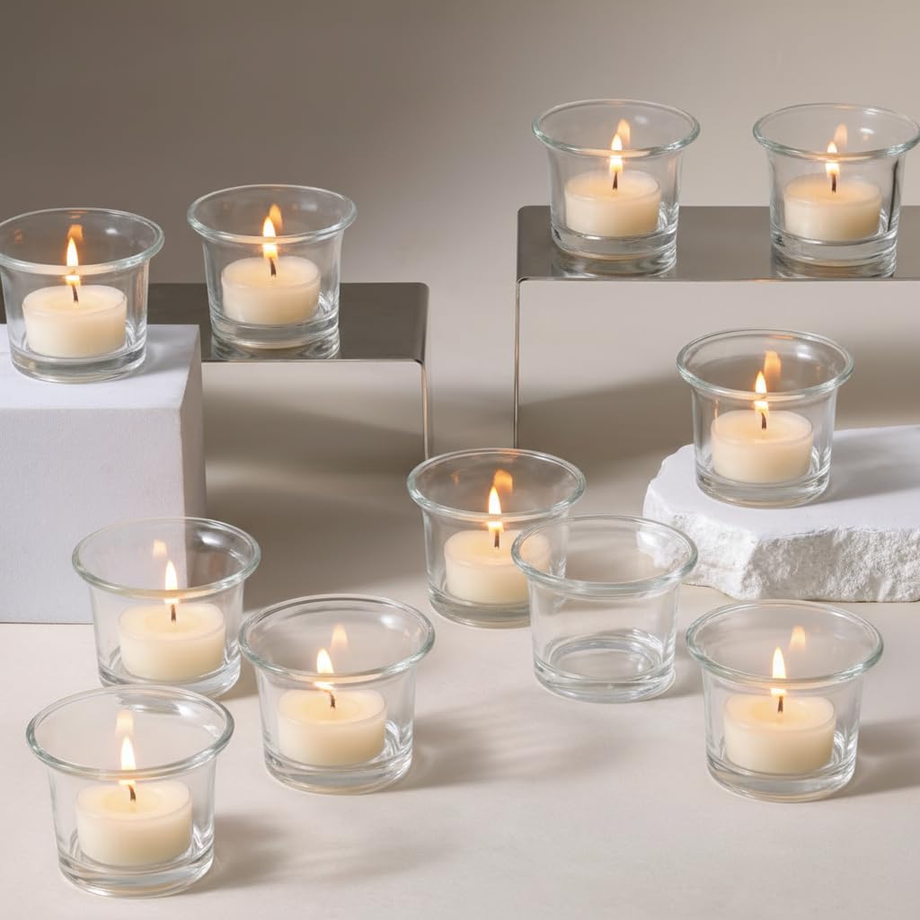Letine 36-Pack Clear Glass Tealight Candle Holders - Thick Sturdy Votive/Tealight Holders Bulk for Wedding, Party, Home Decor | Perfect Replacement for Wall Sconces, Candelabras & Fireplace Screens