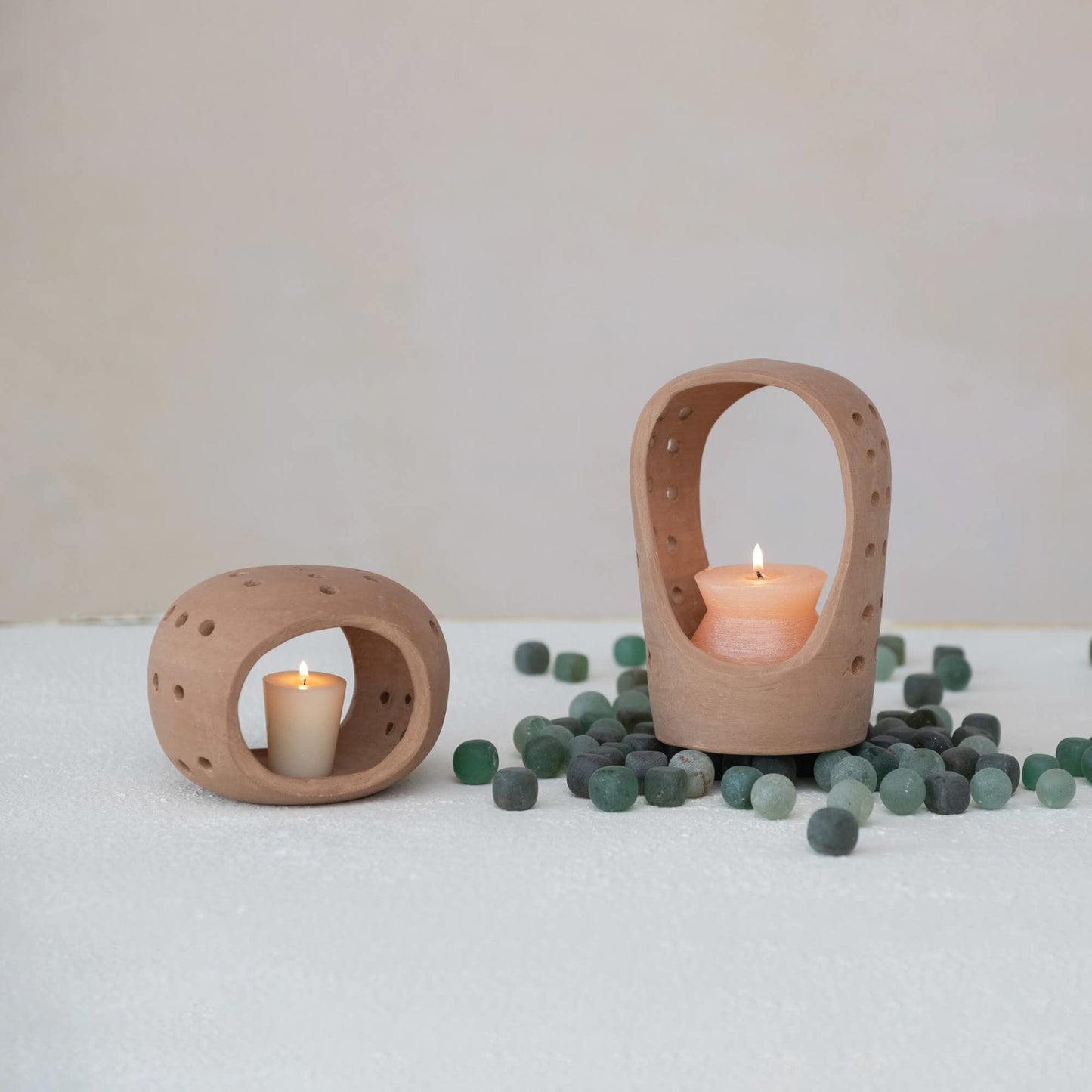 Creative Co-Op Handmade Terracotta Candle Holder with Cutouts
