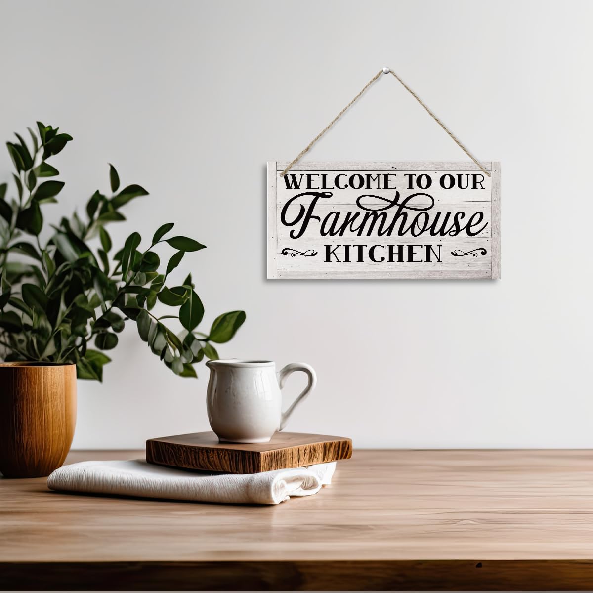 Rustic Farmhouse Kitchen Sign, Hanging Wooden Wall Art - Welcome To Our Farmhouse, Welcome Sign, Country Door Decor, Kitchen Open Daily Signs, Housewarming Gifts, Retro Wall Art 11.8 * 5.9 in