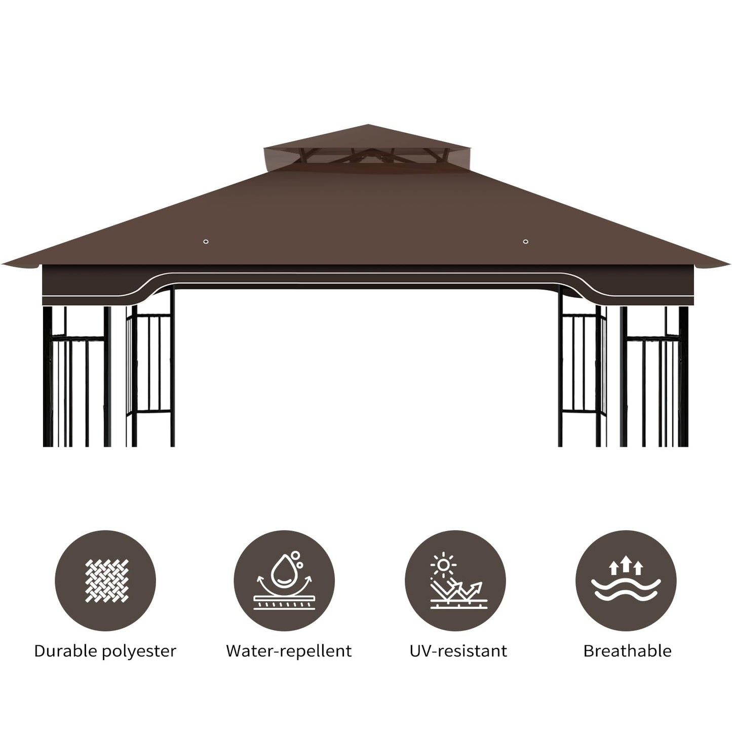 Replacement Gazebo Canopy for 10x12 Regency II Model L-GZ798PST | Heavy-Duty Ripstop Waterproof & UV Protective Top Cover, Brown