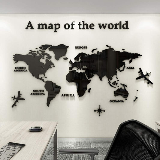 3D Wall Stickers - DIY World Map Wall Decal Sticker Murals Map Wall Décor for Living Room Bedroom TV Background Home Decorations(Black,M: 120x60 cm)