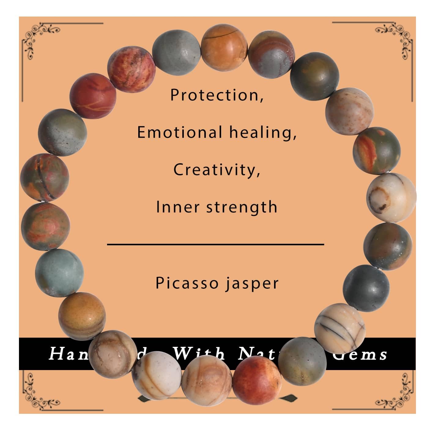 Gracayfr Stress Relief Bracelet Triple Protection Emotional Healing Crystal Spiritual Empath Protection Natural Stone Gemstone Stretch Bead Jewelry For Women Picasso Jasper