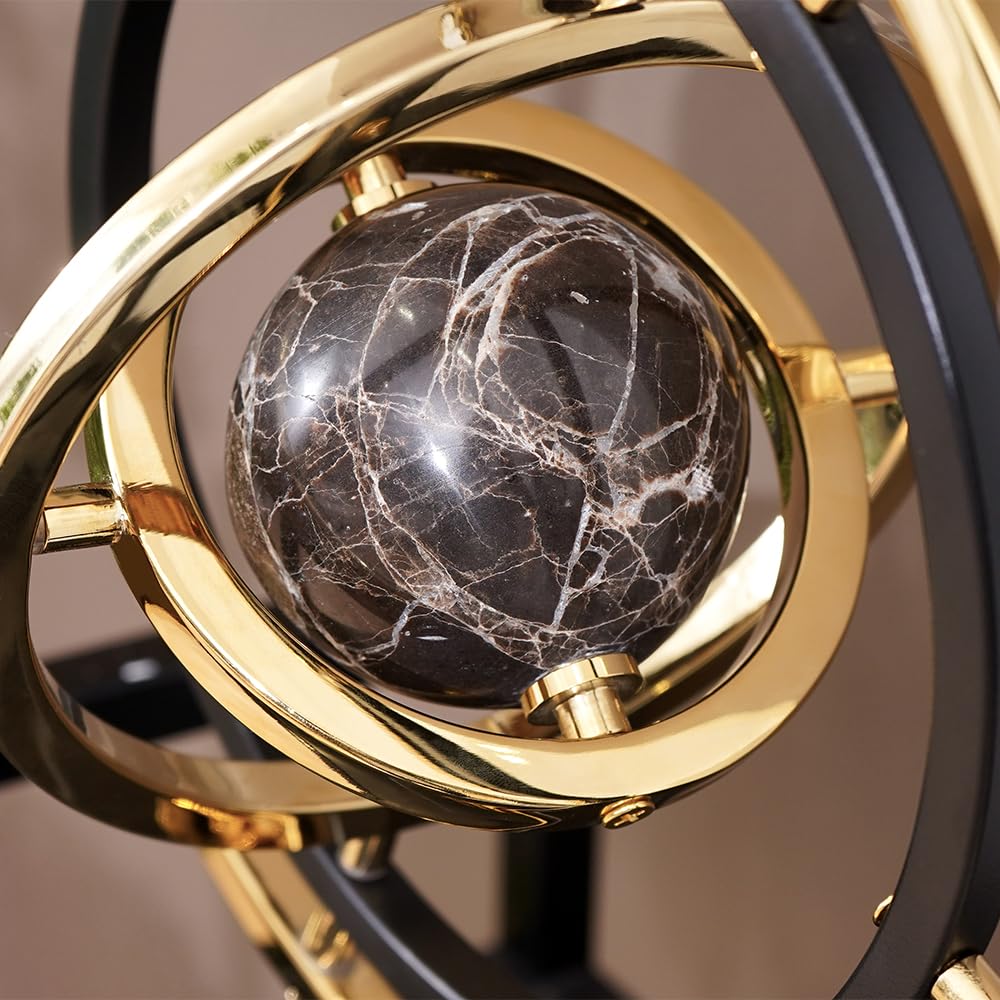 Homary Modern Abstract Art Decoration Metal Globe Ornament Sculpture Decor with Rectangle Stand Black & Gold