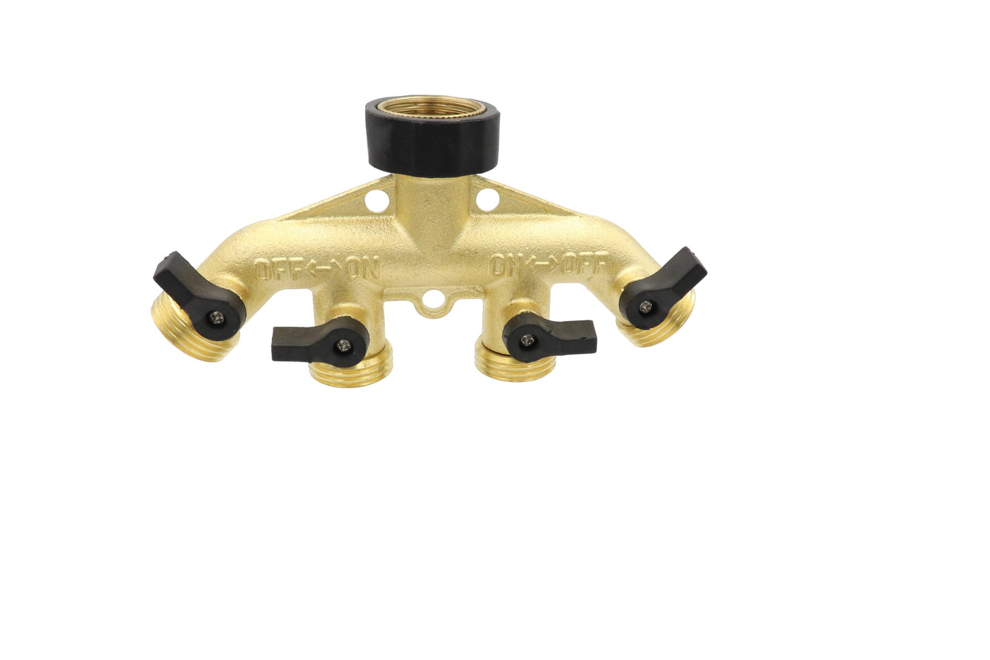 LBY 4 Way Brass Hose Splitter, 3/4" Hose Faucet Manifold, Garden Hose Connector, Tap Splitter, Solid Brass (Golden Yellow)