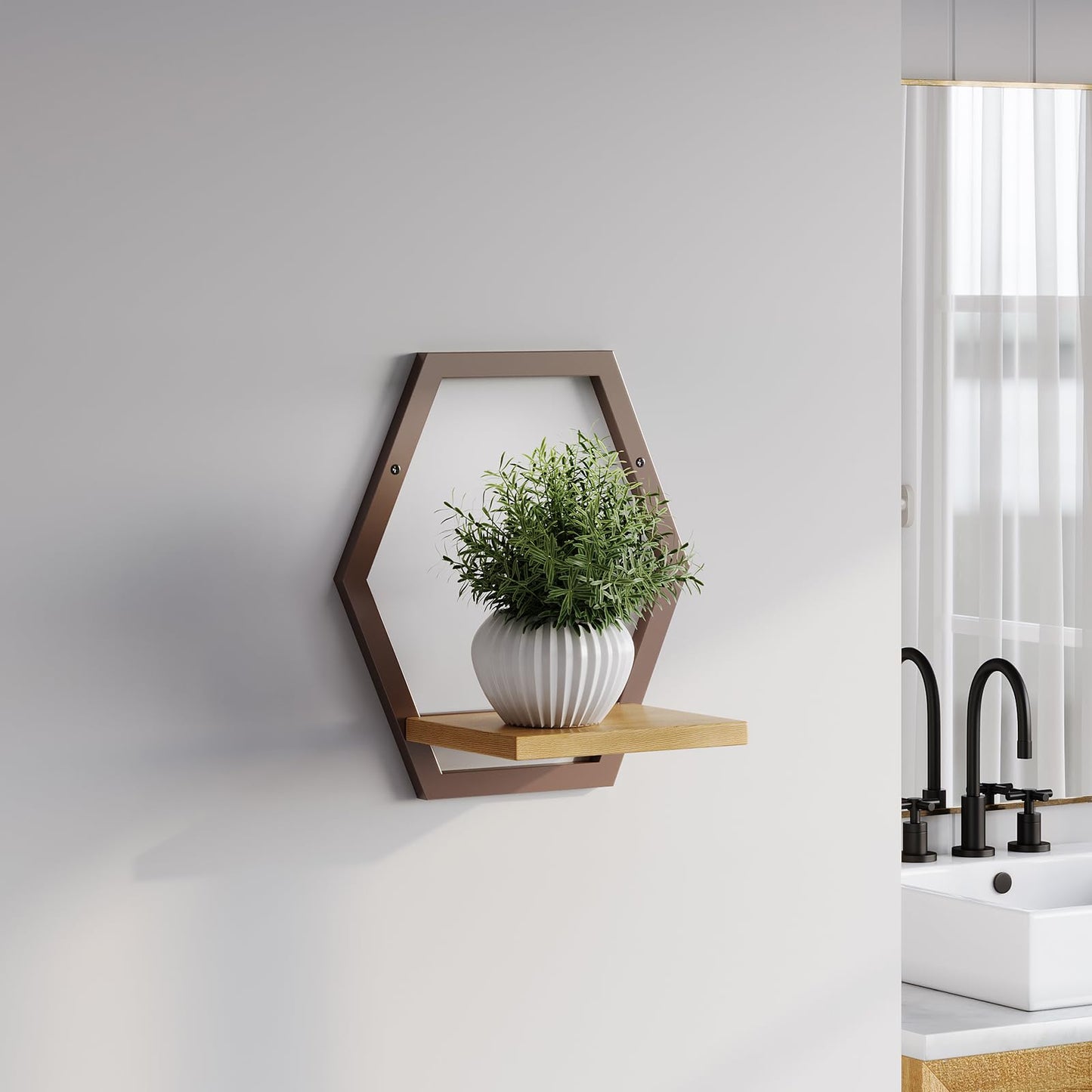 Rioneta 3 Pack Solid Wood & Heavy Duty Metal Wall Plant Stands,9 inch Natural Wood Shelf, Boho Arch Hanging Planter for Indoor 25 LB Load for Plants Coffee
