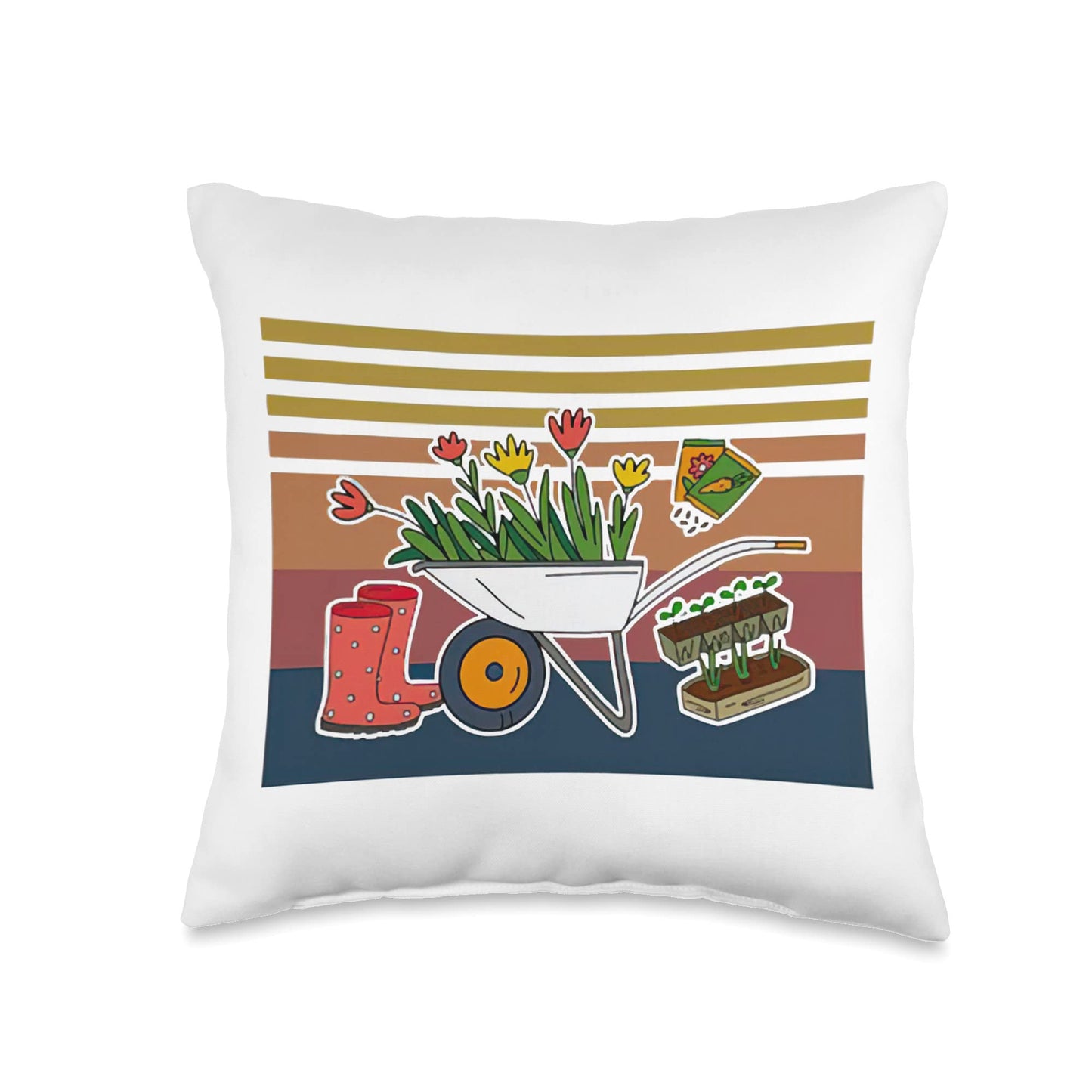Funny Gardening Flowers Seeds Wheel Barrow Love Throw Pillow