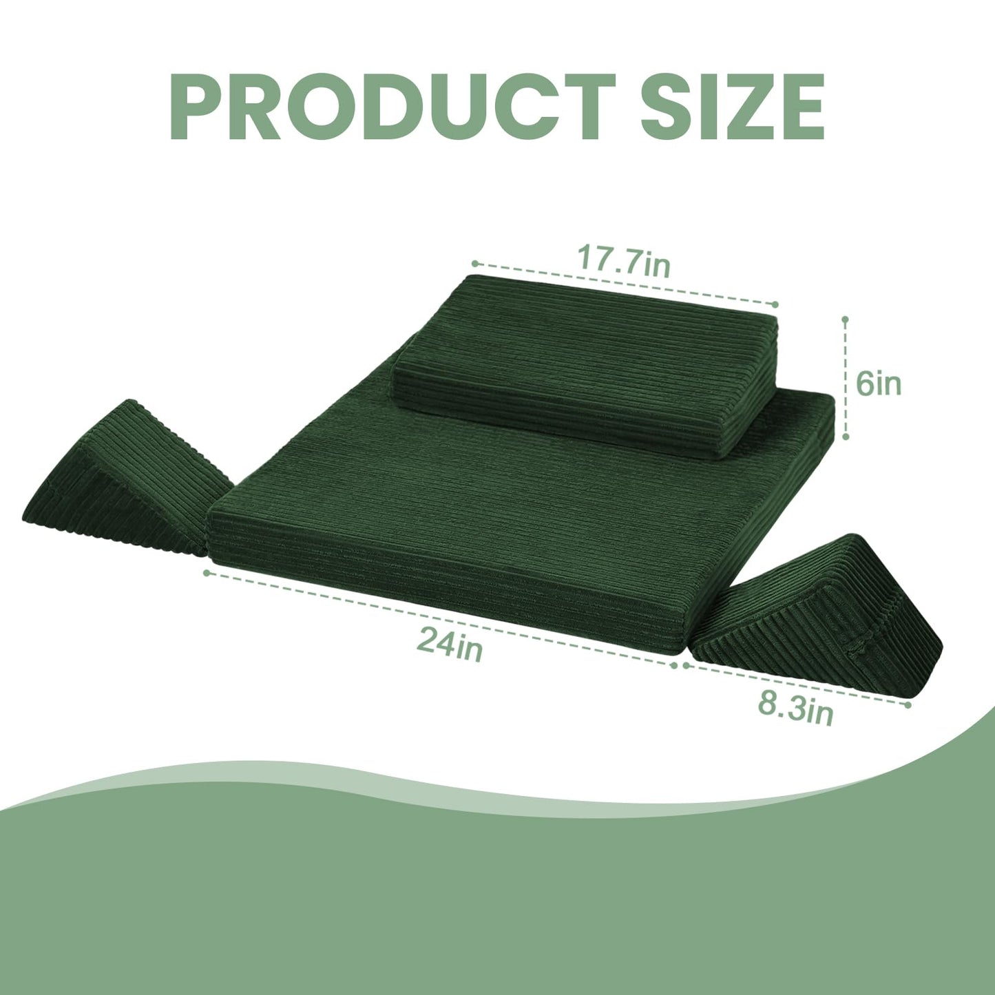 PRIMEPATIO Meditation Cushion Set, Meditation Pillow for Sitting on Floor, Large Yoga Pillow with Knee Support, Washable Zafu Meditation Mat, 3 Shapes Floor Pillow for Adults, Green