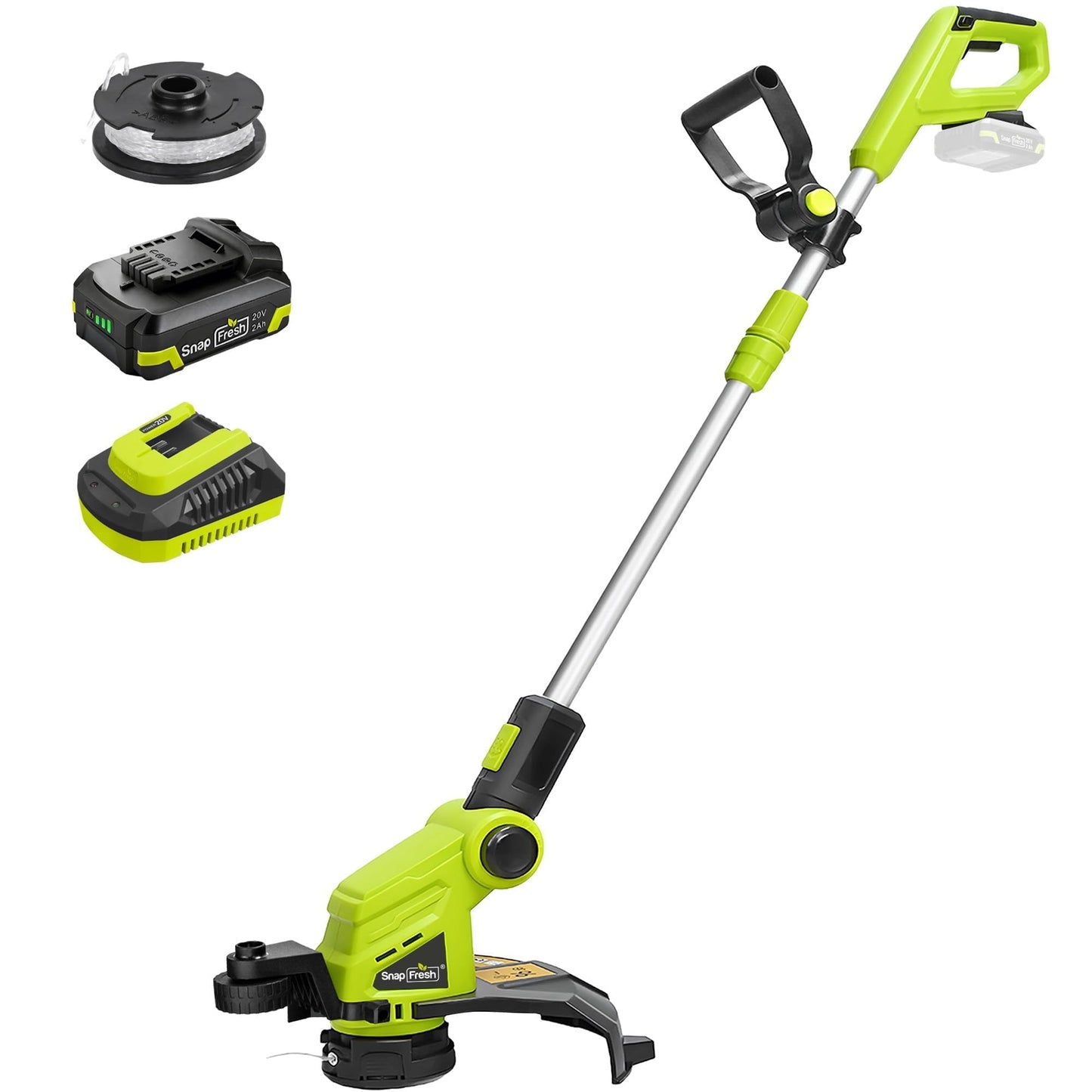 SnapFresh 20V Cordless String Trimmer, 12" 2-in-1 Weed Wacker and Lawn Edger with Wheels, 8000 RPM Auto Feed Spool, 2.0Ah Battery and Fast Charger Included, Lightweight Battery Powered Weed Eater