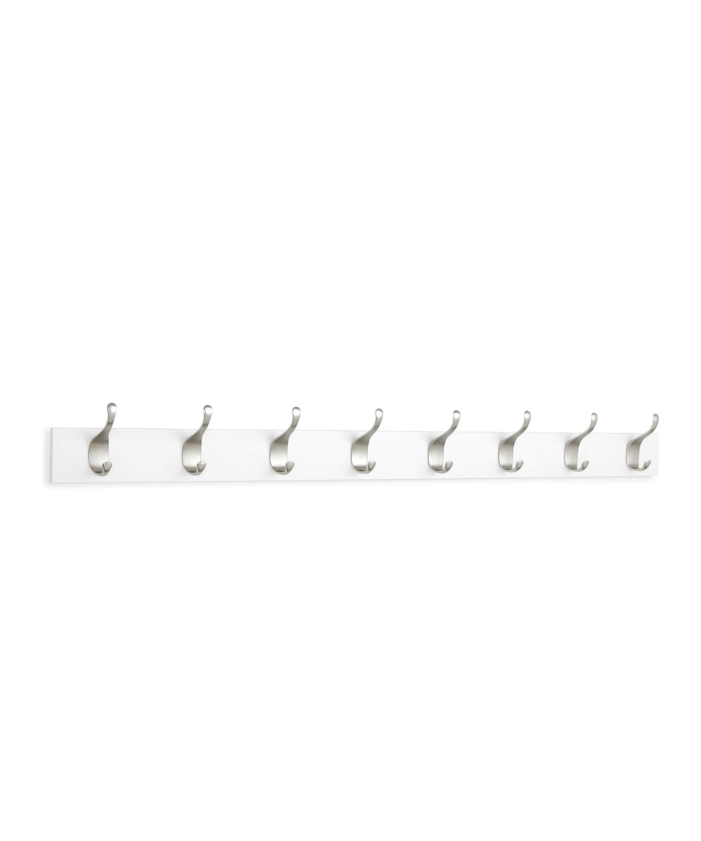 Amazon Basics Wall Mounted Modern Coat Rack for Entryway and Bedroom with Versatile Storage Hooks, Rectangular, 8-Hook, White