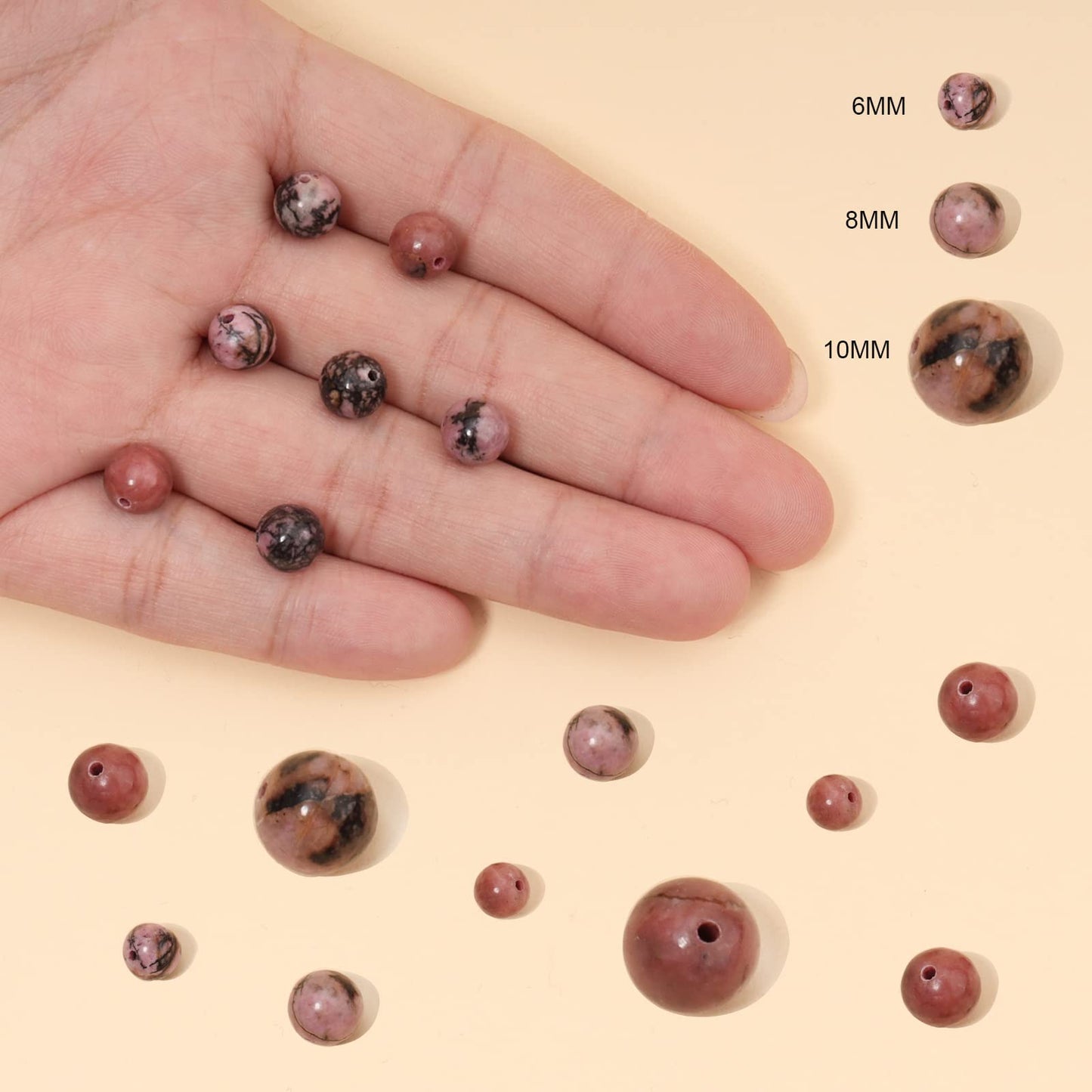 45pcs 8mm Natural Stone Beads Red Black Rhodonite Beads Energy Crystal Healing Power Gemstone for Jewelry Making, DIY Bracelet Necklace