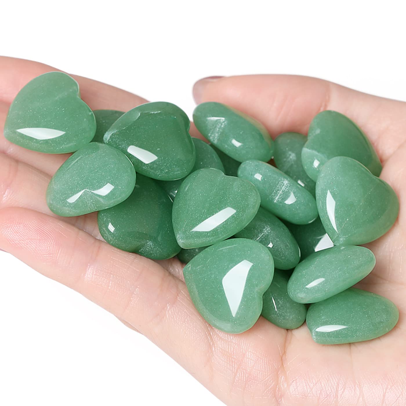 QINJIEJIE 10 PCS Green Aventurine Crystal Thick Heart Healing Crystals Polished Love Heart Shaped Stones Bulk Gemstones Set Palm Worry Stone Reiki Green Crystal Worry Stone Love Gift for Teacher