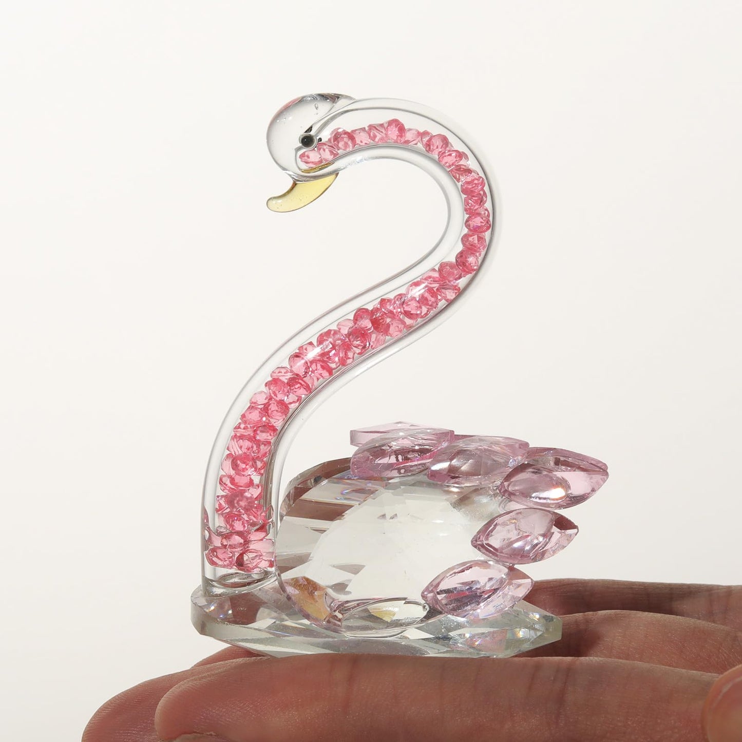 JATYFING Crystal Swan Decor Glass Figurine for Home for Wife Or Girlfriend (Pink)