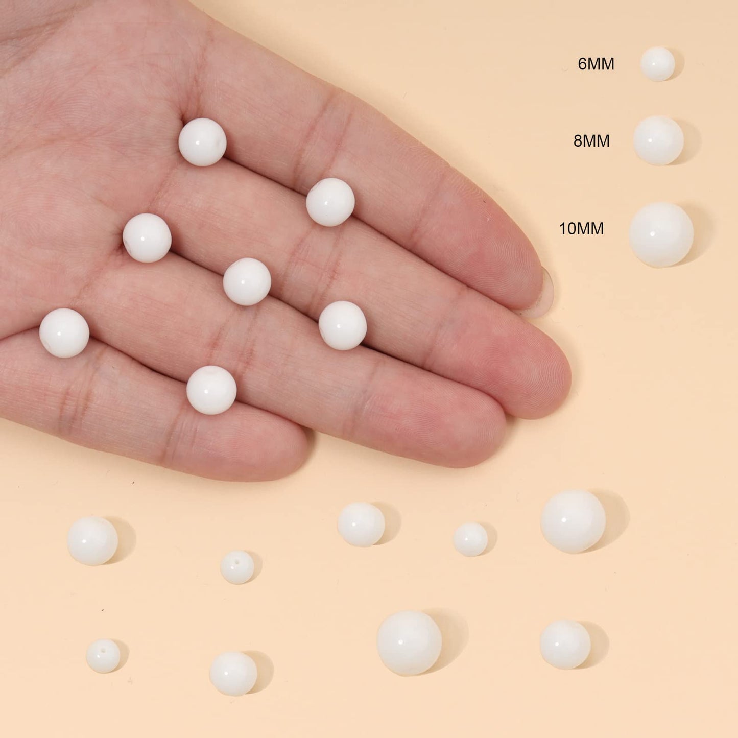45pcs 8mm Natural Stone Beads White Jade Tridacna Beads Energy Crystal Healing Power Gemstone for Jewelry Making, DIY Bracelet Necklace
