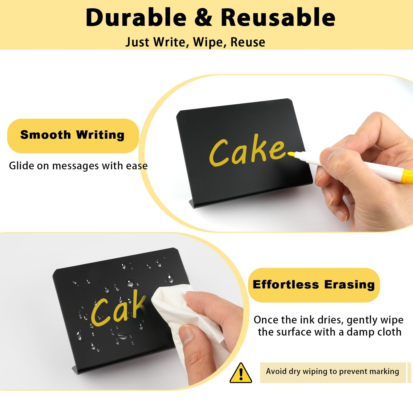 12 Pcs Mini Chalkboard Signs, 4"x3" Reusable PVC Food Labels for Party Buffet, Small Table Place Cards, Durable Chalk Board Signs for Tables, Birthday, Weddings, Bakery, Event Decoration (L Shape)