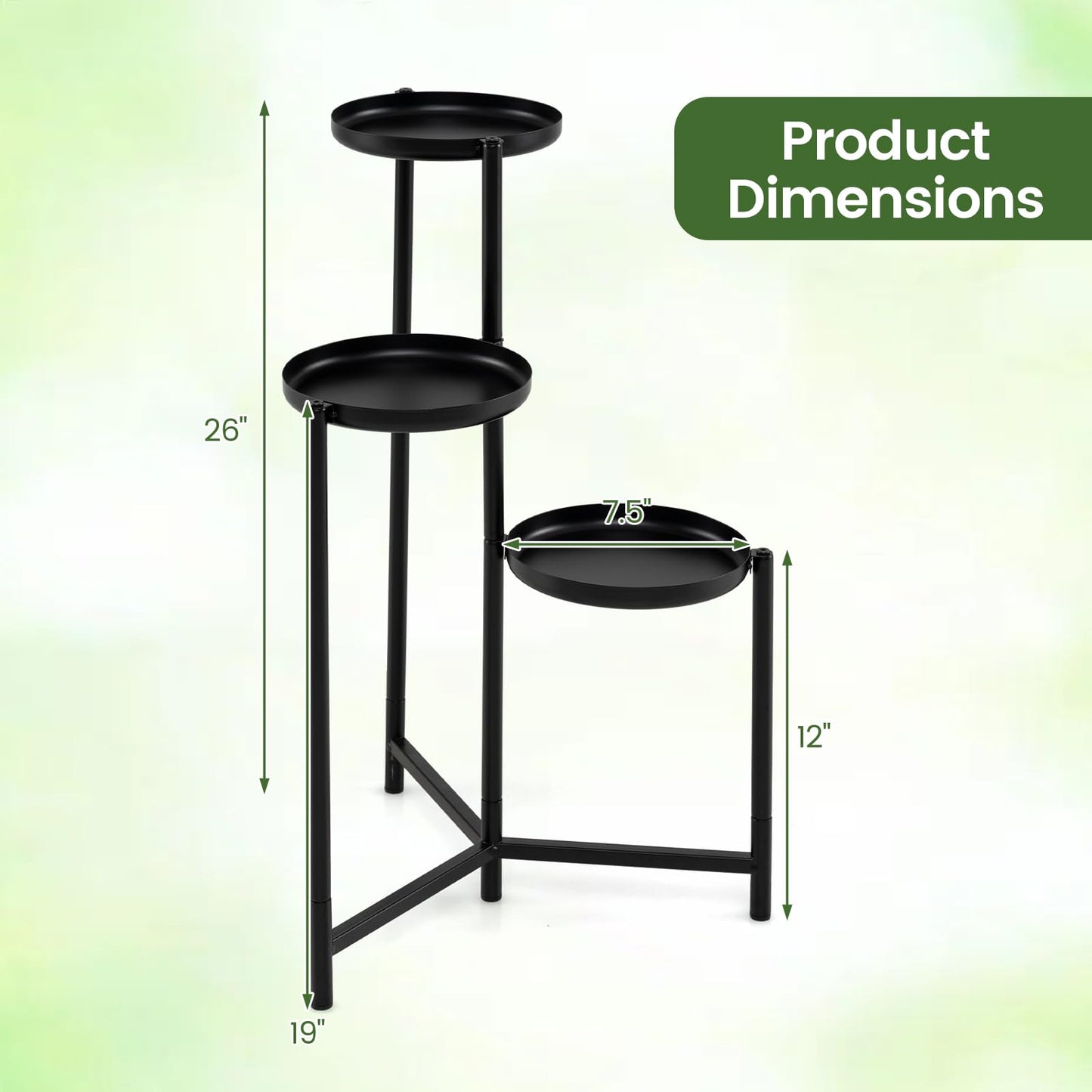 Giantex 3-Tier Metal Plant Stand Indoor Outdoor, Tall Corner Flower Pot Holder Display Rack for Living Room Balcony Patio Garden Office, Heavy Duty Vertical Shelf, Metal Plant Rack Organizer, Black