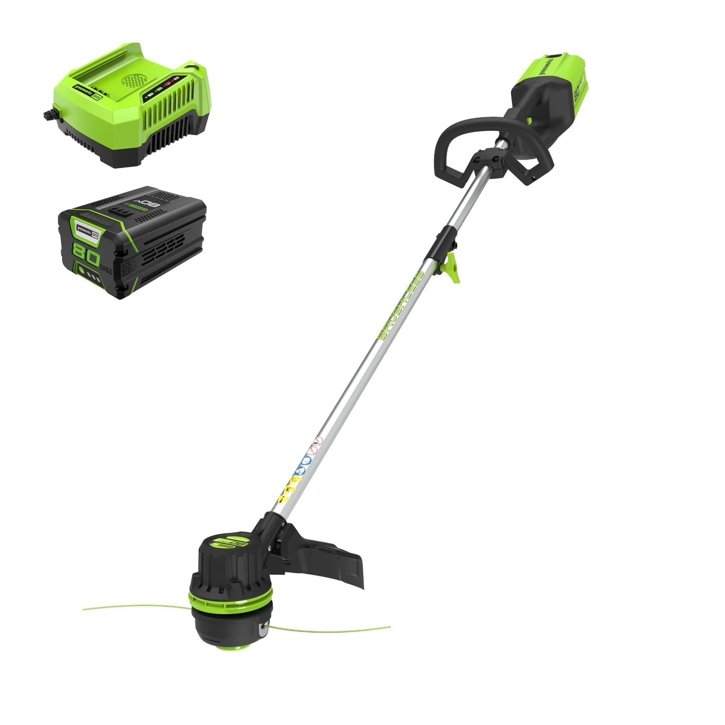Greenworks 80V 16" Brushless Cordless String Trimmer with 2.0Ah Battery & Rapid Charger – .080" Dual Line, Variable Speed, Lightweight Design, 4-Year Warranty