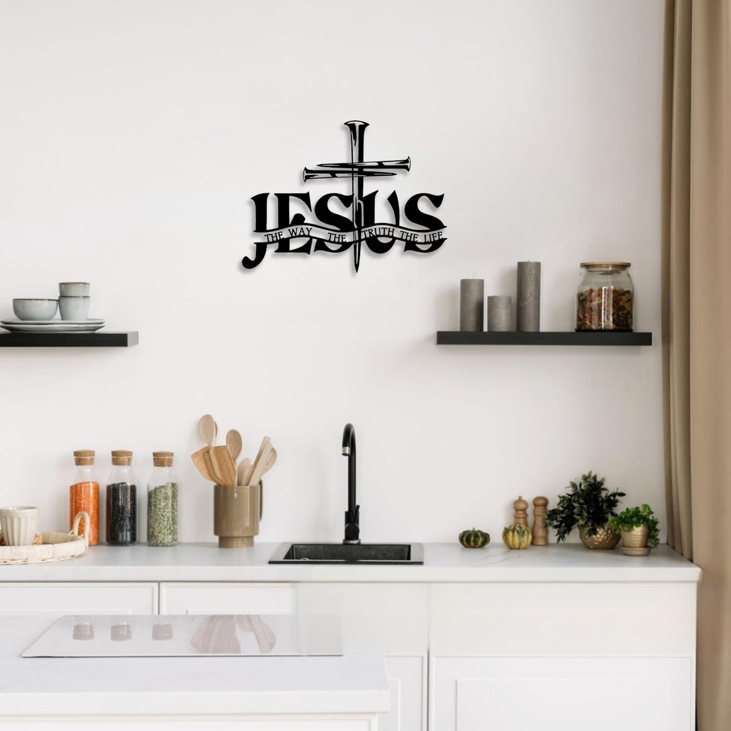 Cross Jesus Truth Metal Wall Decor - Religious Spiritual Faith Room Decor Black Wall Art Home Decor for Living Room, Bathroom, Bedroom, Dining Room, Church (Black)
