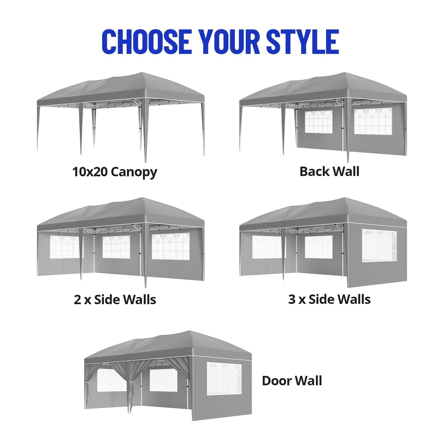 10x20FT Pop Up Wedding Party Tent with 6 Sidewalls, Heavy Duty Commercial Outdoor Canopy Gazebo, All Season Wind & Waterproof with Storage Bag, Gray