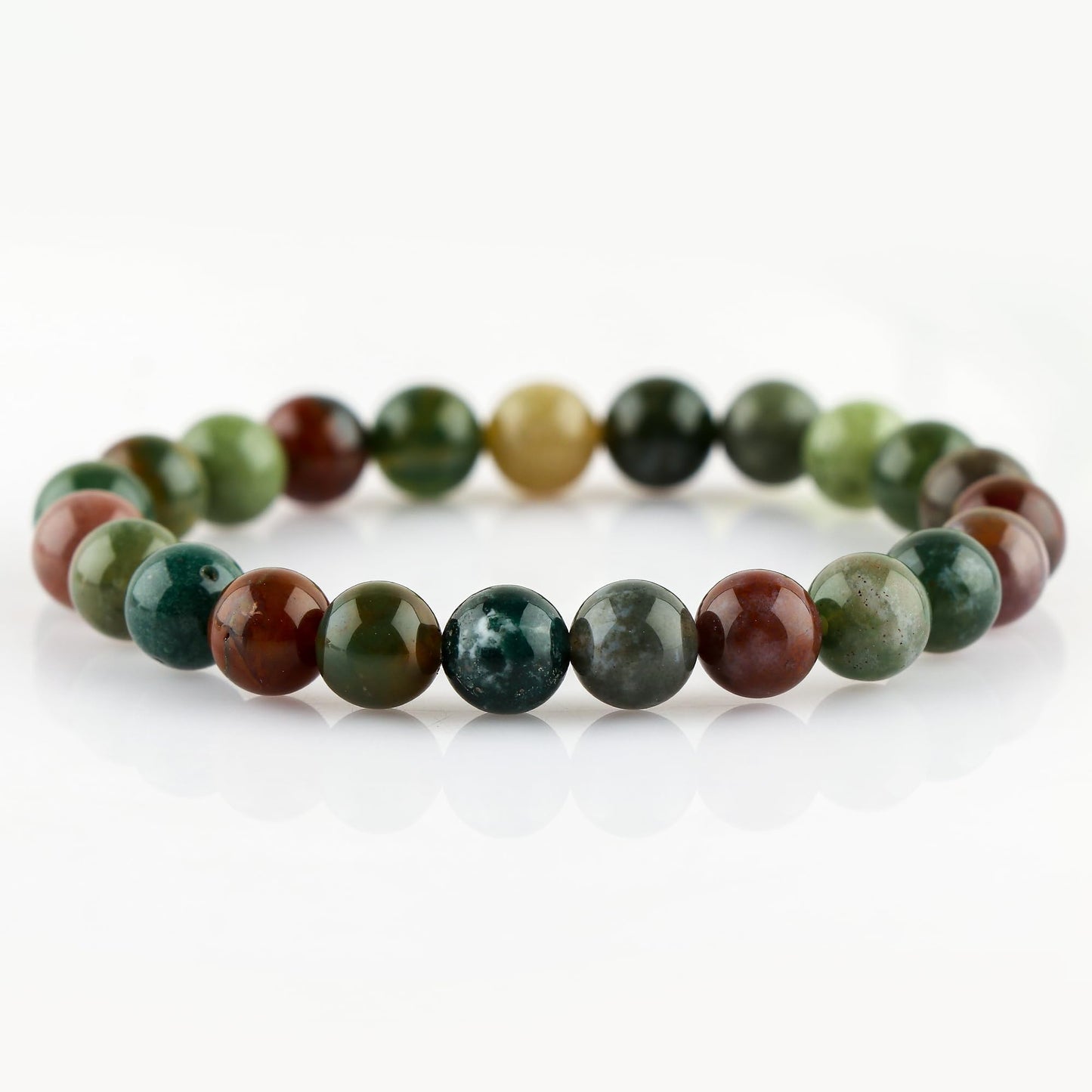 CRYSTALINES Natural Indian Moss Agate Gemstone Stretchable Bracelet for Men Women, Handmade Bohemian Stretch Jewelry, Chakra - Healing - Yoga - Spiritual, Unisex Stretch Bracelets