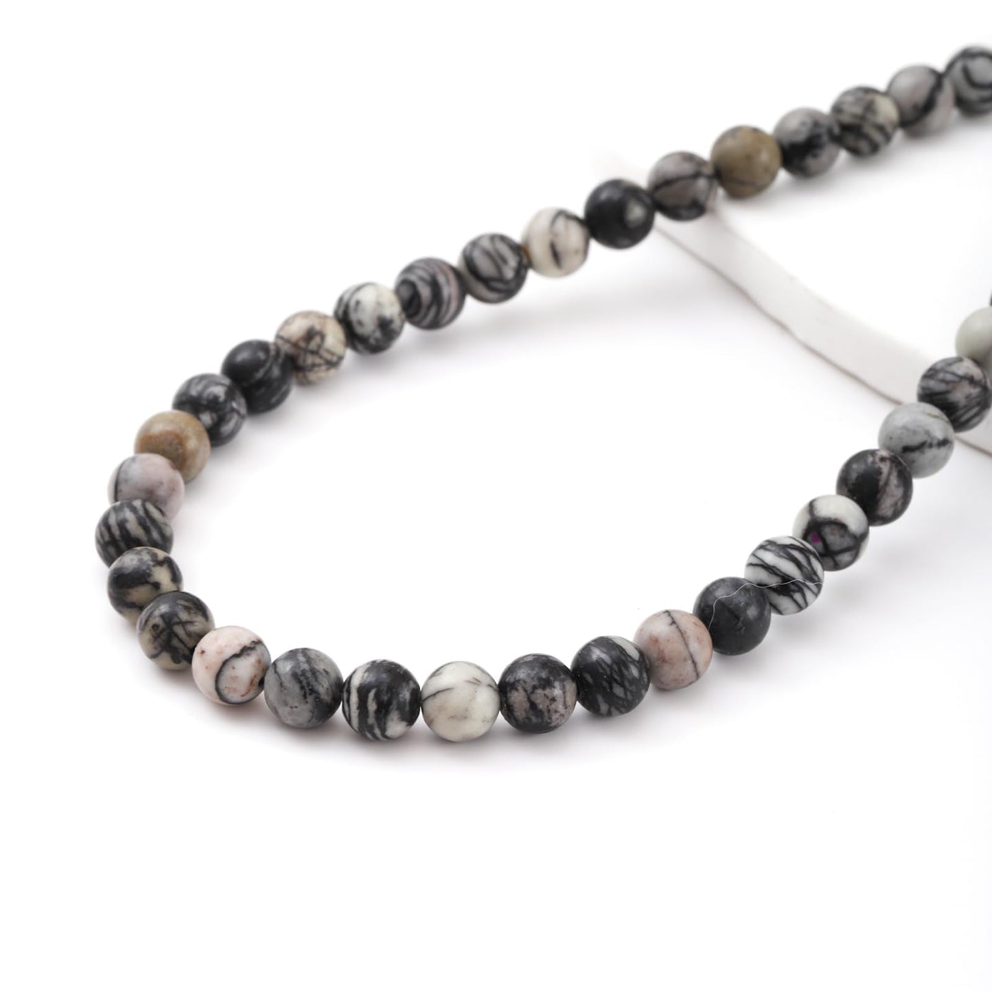 6mm 60pcs DIY Natural Black Network Zebra Stone Beads Round Healing Crystal Gemstone Loose Beads for Jewelry Making Handmade Bracelet Necklace