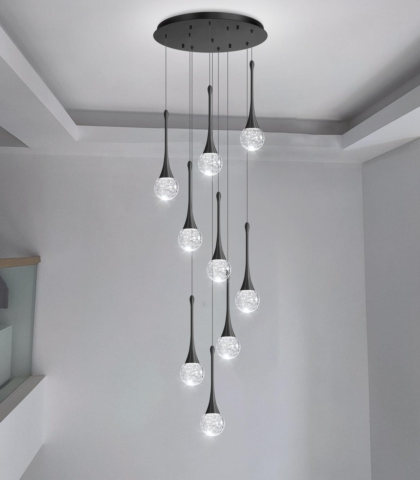 cenozo 9 Light Modern Glam Crystal Chandelier for High Ceiling LED Dimmable Ceiling Pendant Light Staircase Foyer Enterway Living Room Chandelier Lighting Antique Black