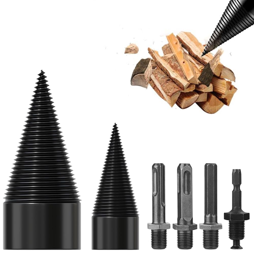 6 Pcs Wood Splitter Drill Bits Set, 42mm+32mm Firewood Log Splitter Cone Bit, Heavy Duty Electric Drill Screw Driver Removable, Kindling Detachable Design Wood Splitting Wedge Tool
