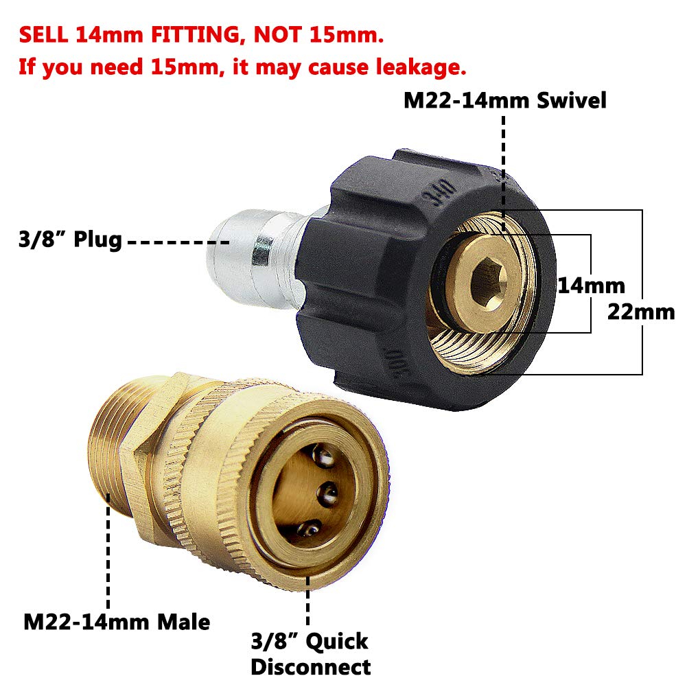 Twinkle Star Pressure Washer Adapter Set, Quick Disconnect Kit, M22 14 mm Quick Connect Swivel to 3/8'' Quick Connect Fittings, 3/4" to Quick Release