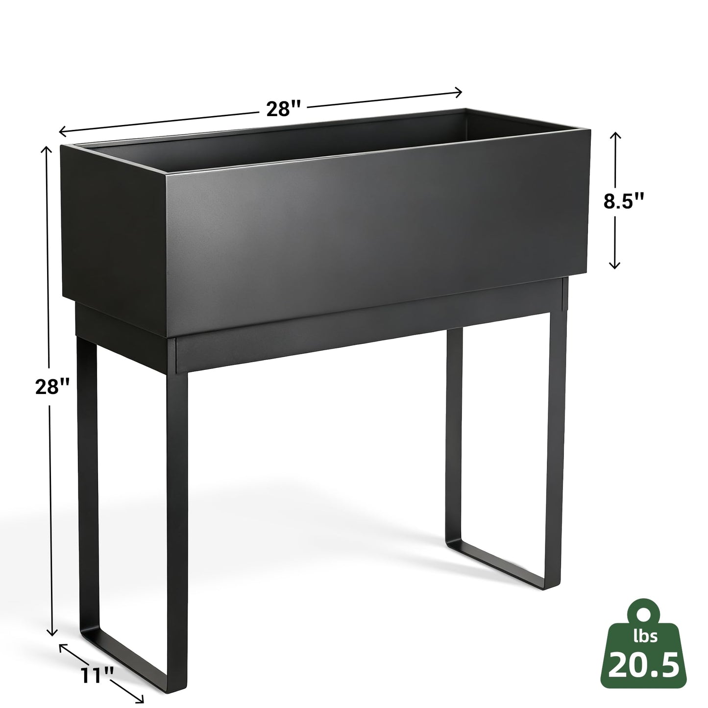 WORTH Raised Metal Planter Box with Legs, 28" Elevated Garden Bed for Indoor & Outdoor Use – Matte Black Galvanized Steel Planter with Inner Shelf, Drainage Hole & Plug for Vegetables, Flowers & Herbs