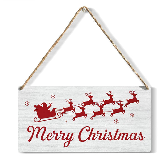YCYD Santa Claus Elk Decor, Merry Christmas Wooden Hanging Sign 12 x 6 inch Christmas Gifts, For Friends Besties Colleagues Gifts, Home Office Decoration