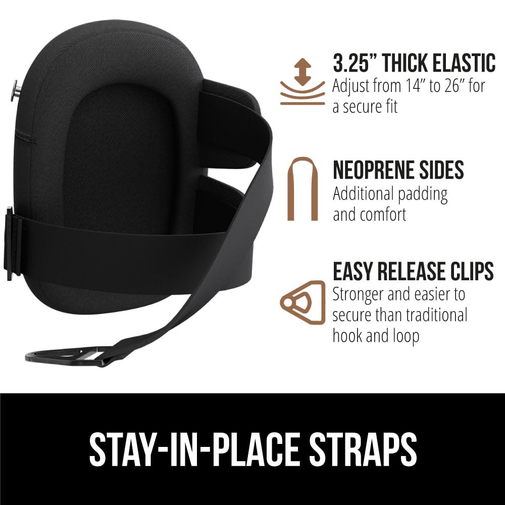 GORILLA GRIP Knee Pads for Work, All Day Comfort Gel Cushion and Soft Foam for Men and Women, Slip Resistant Heavy Duty Hard Cap, Adjustable Straps for Flooring, Construction and Gardening, Black