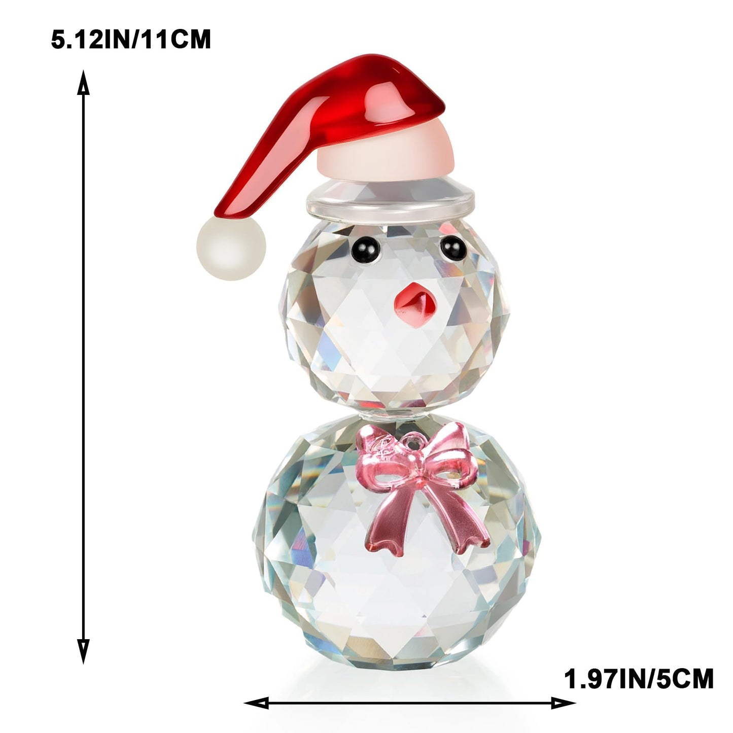 vskikris Christmas Snowman Figurine - Sparkling Crystal Snowman Figurine Decorations Christmas Glass Figurine Ornament with Red Hat, Festive Table Decor Xmas Gift & Collectible Paperweight