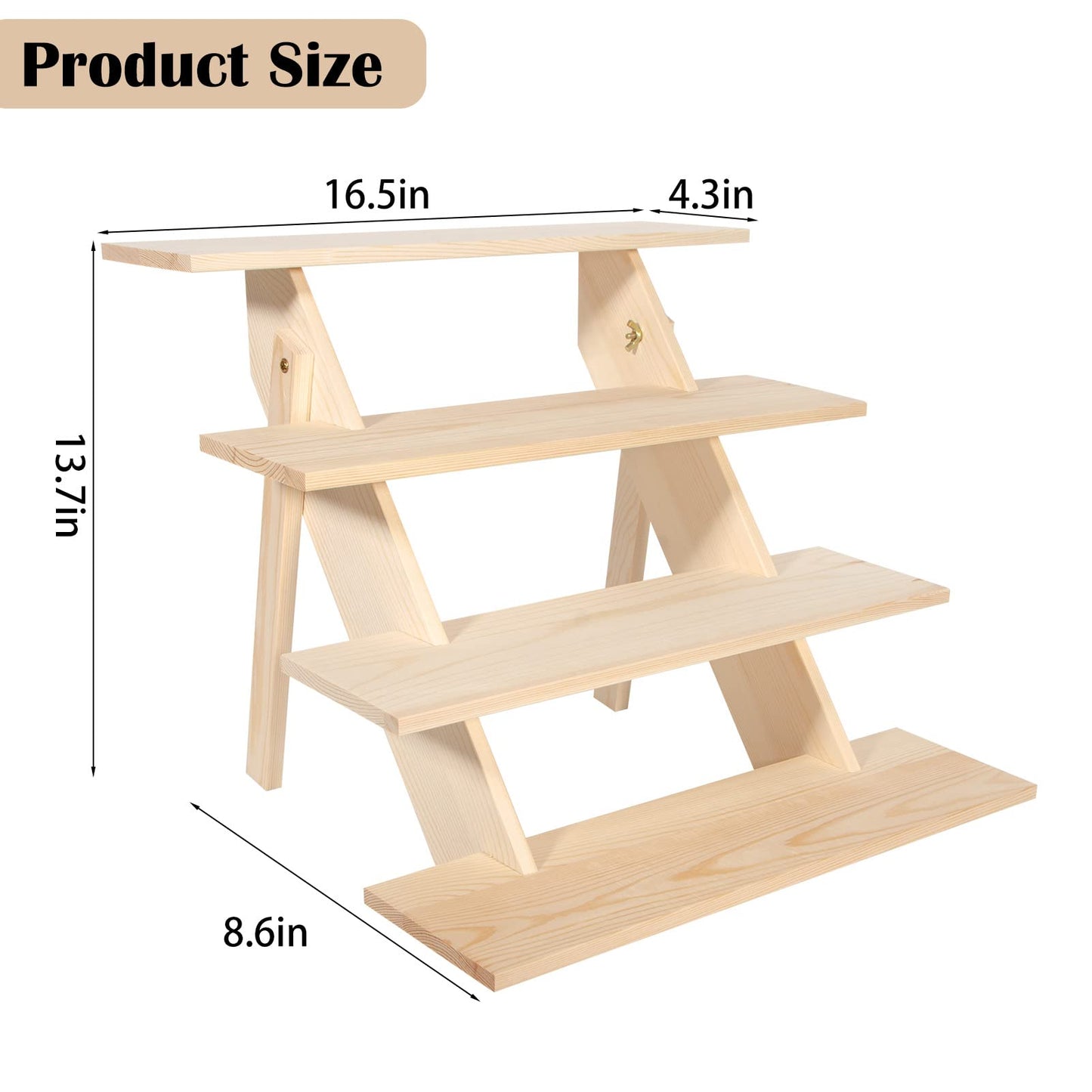 ZYP 4 Tier Wood Cupcake Display Stand,Retail Cookie Display Riser,Rustic Tiered Table Display Stand for Vendors Home Wedding Party,Nature